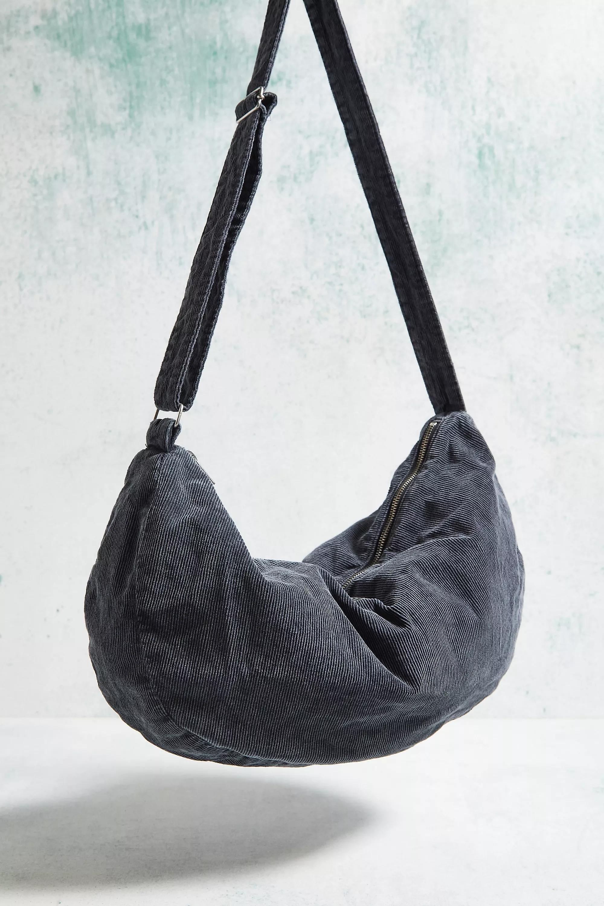 Black Slouchy Corduroy Crossbody Bag, BLK, large image number 2