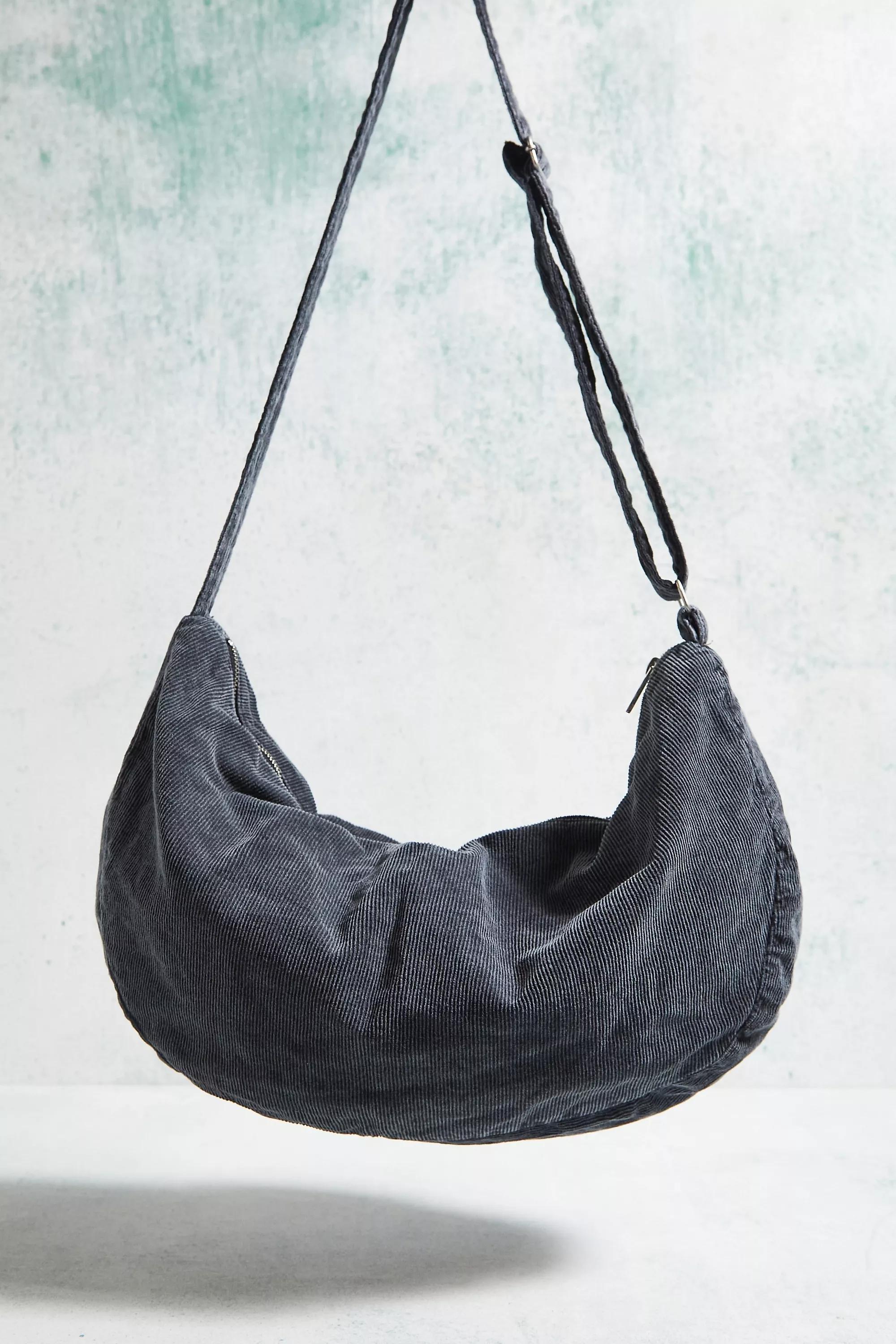 Black Slouchy Corduroy Crossbody Bag, BLK, large image number 3