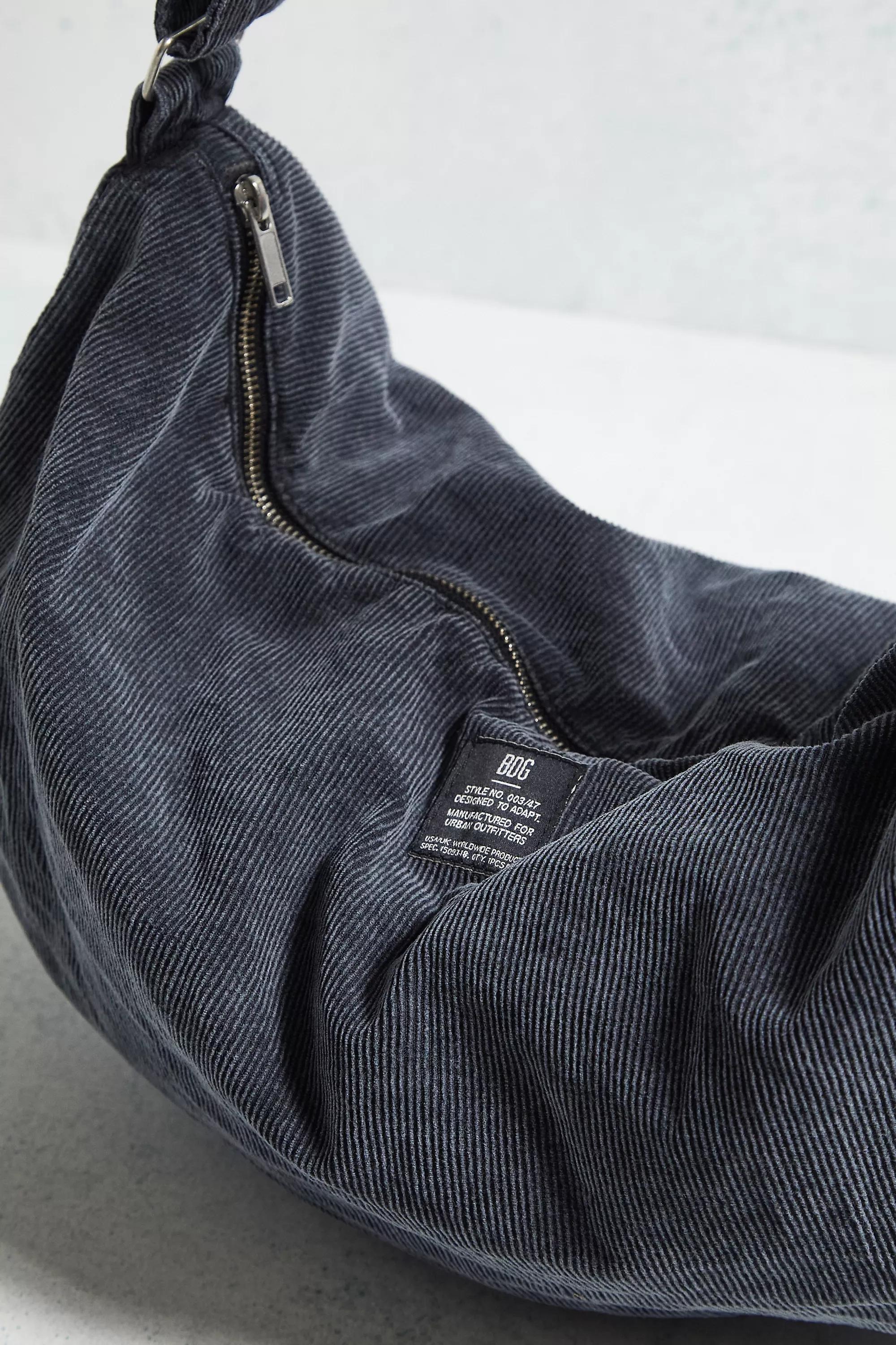Black Slouchy Corduroy Crossbody Bag, BLK, large image number 4