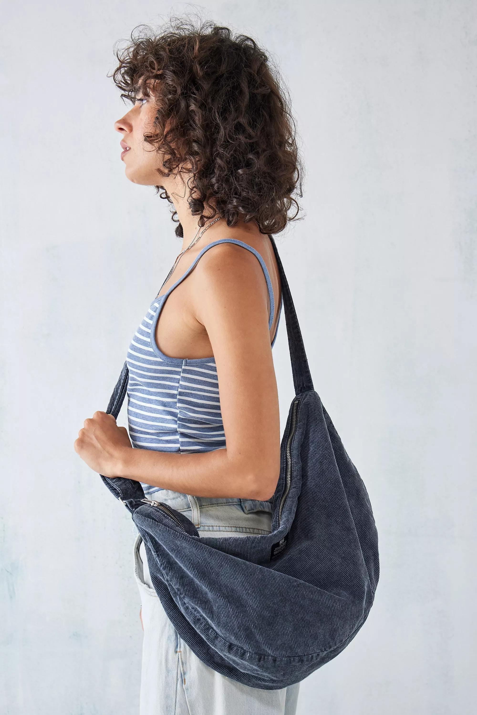 Black Slouchy Corduroy Crossbody Bag, BLK, large image number 5