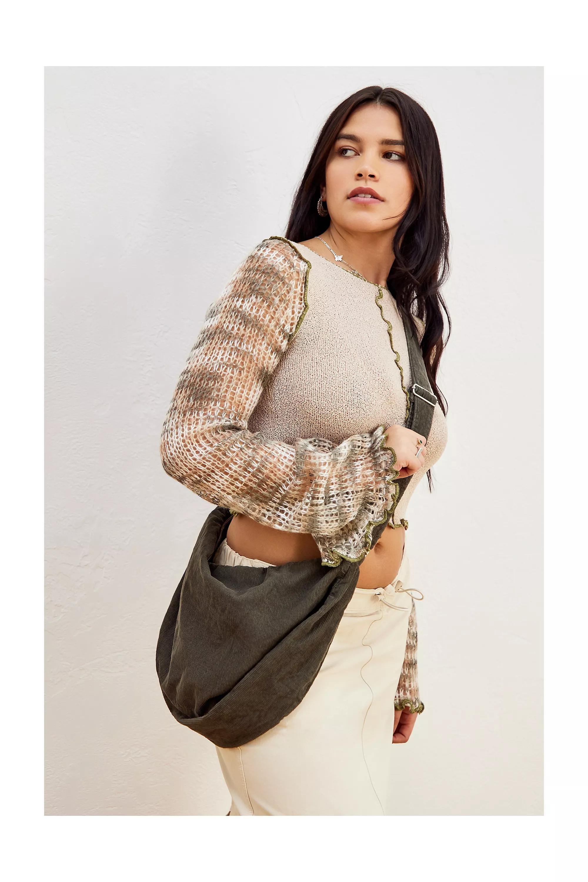 Grey Slouchy Corduroy Crossbody Bag, , large image number 0