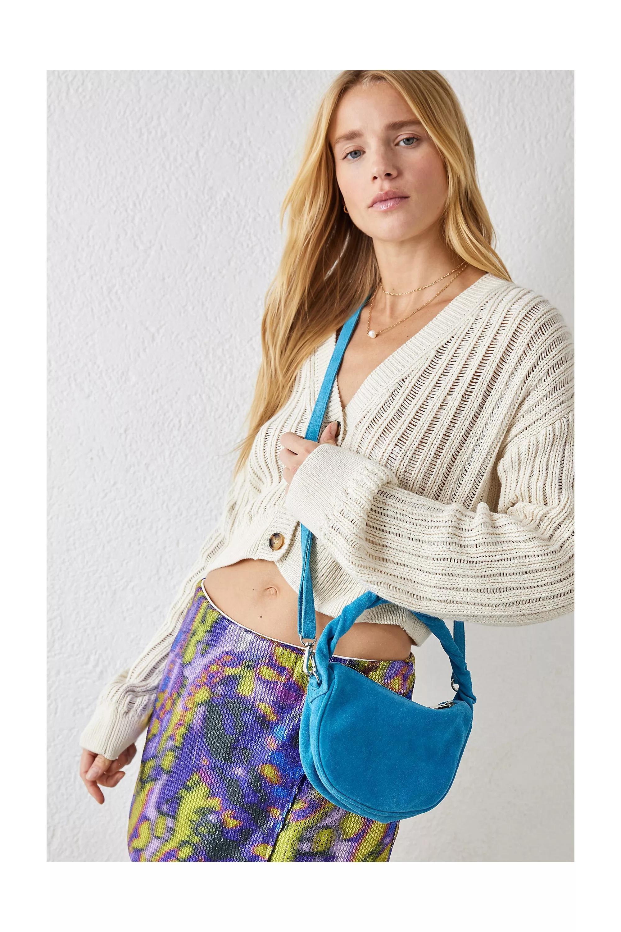 Blue Suede Twisted Handle Bag, , large image number 0