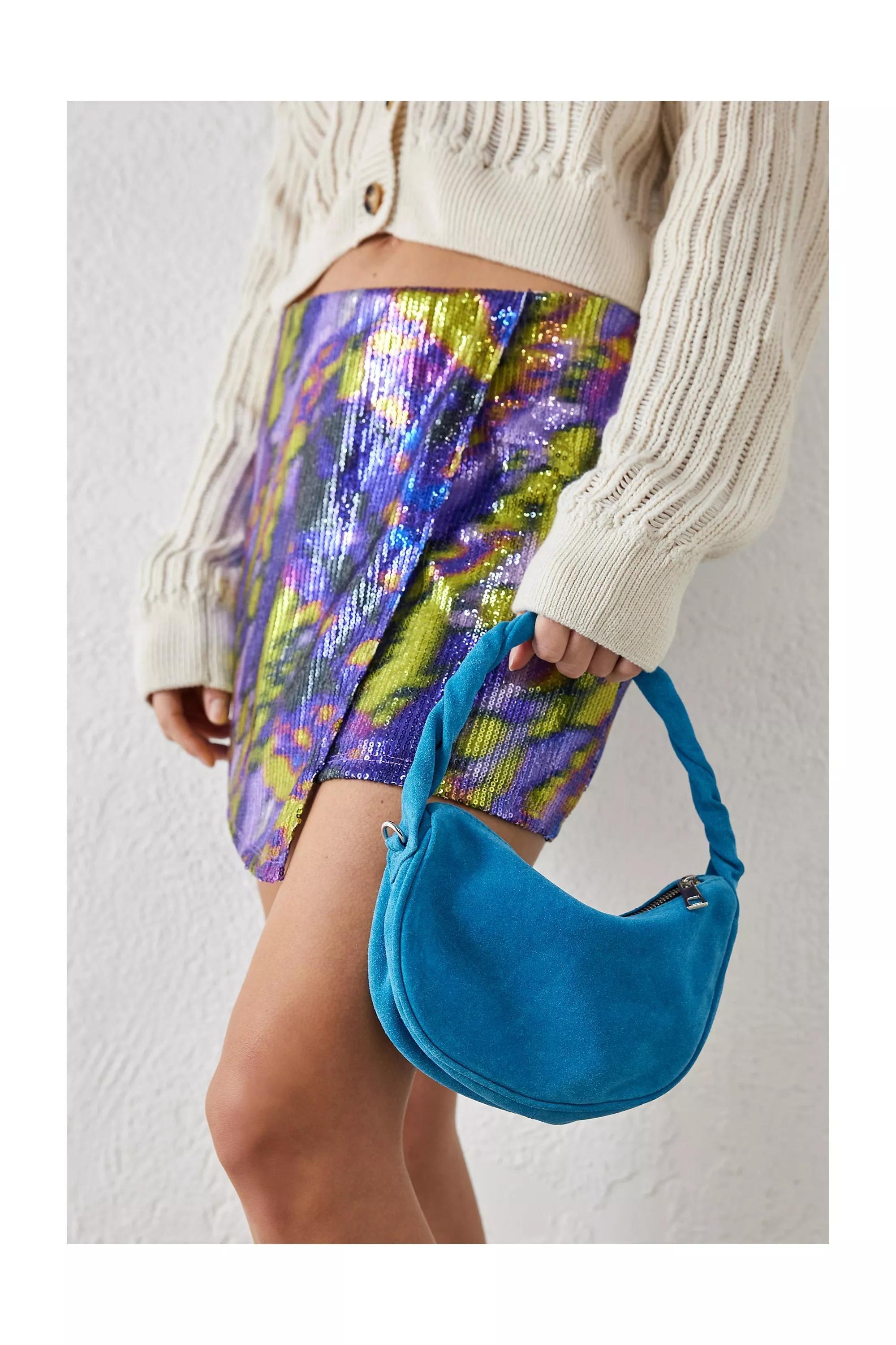 Blue Suede Twisted Handle Bag, , large image number 1