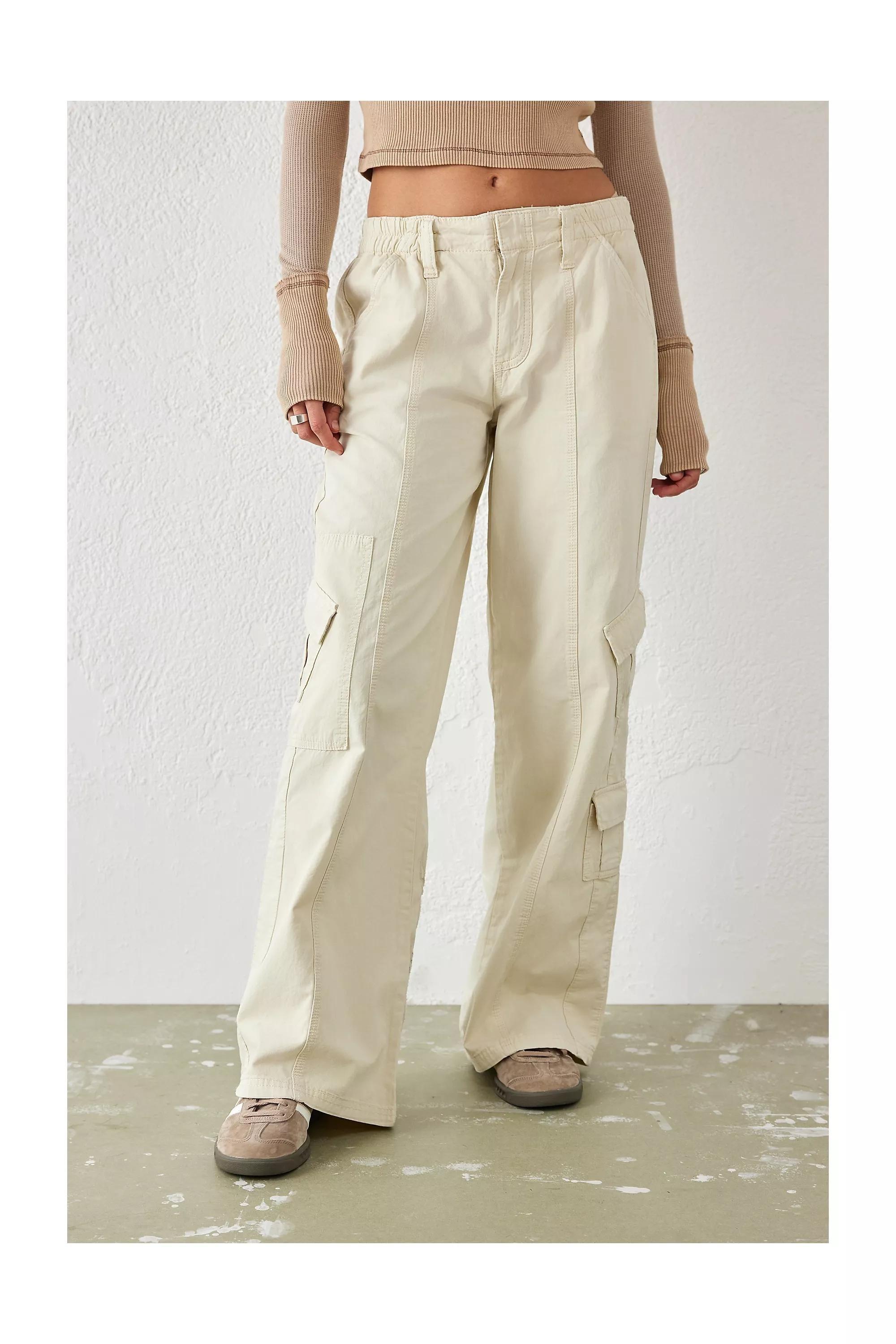 Urban Outfitters Beige Embroidered Dragon Y2K Cargo Pants