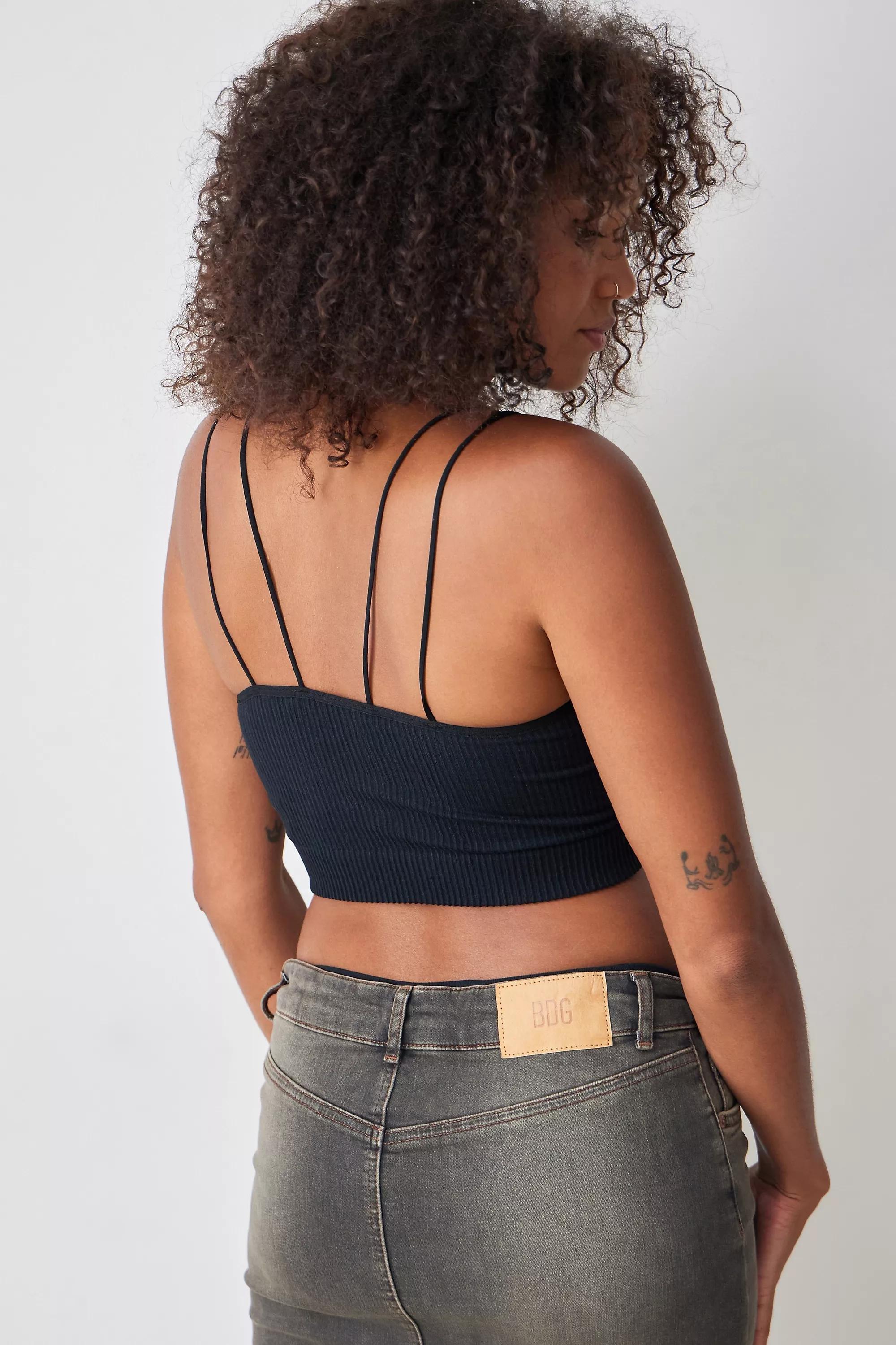 Black Seamless Stretched Ribbed Tank Top, , large image number 2