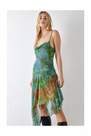 Urban Outfitters - Green Floral Asymmetrical Mesh Midi Dress