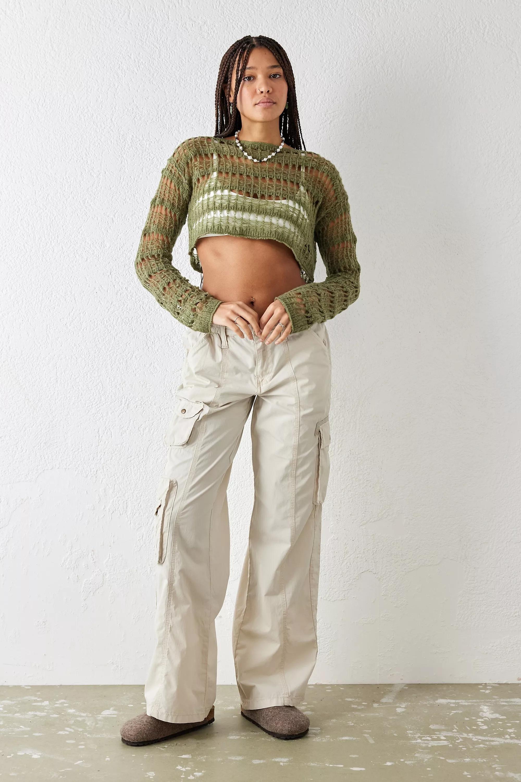 Urban Outfitters Cream Y2K Multi-Pocket Cargo Pants