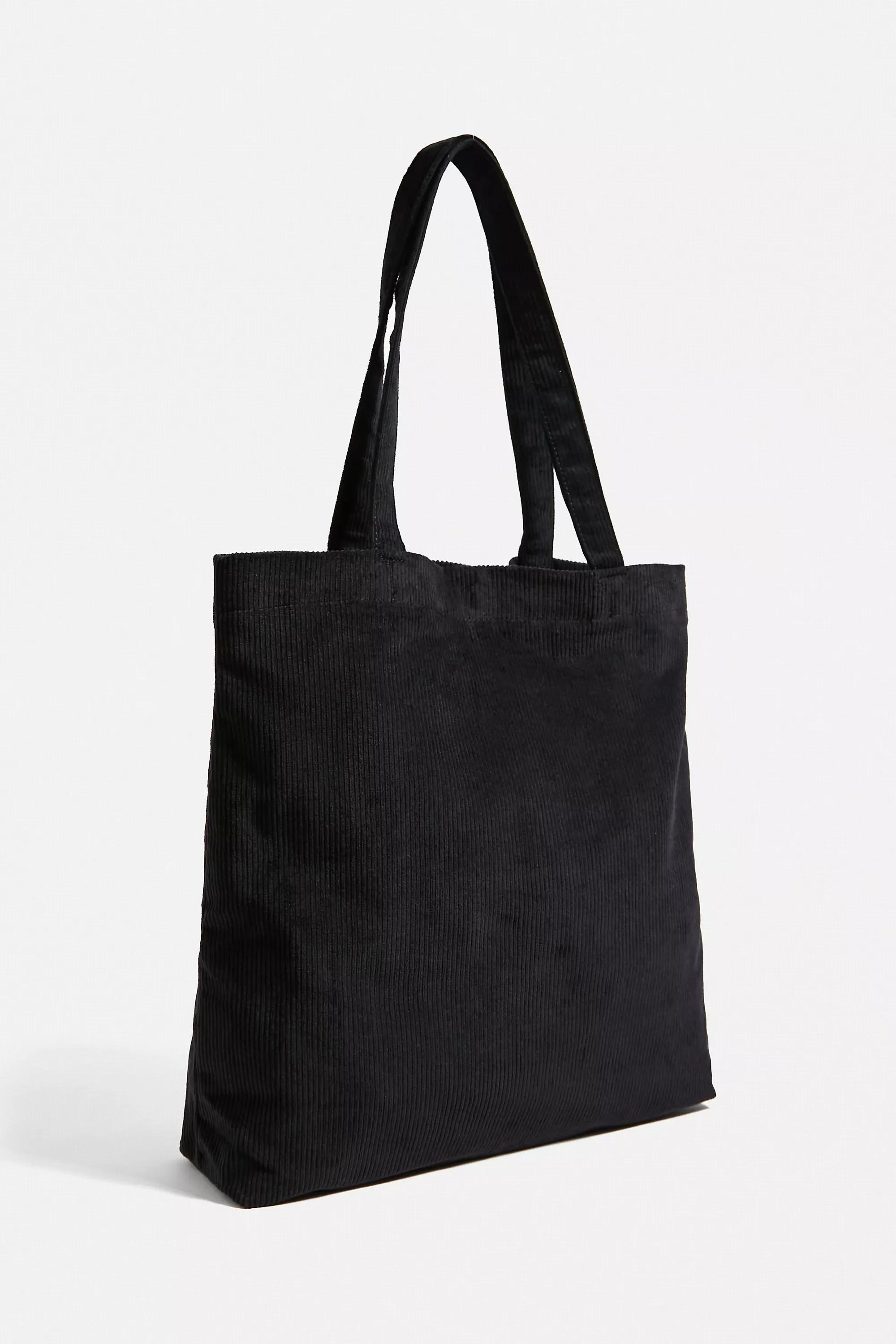Black Embroidered Corduroy Tote Bag, , large image number 4