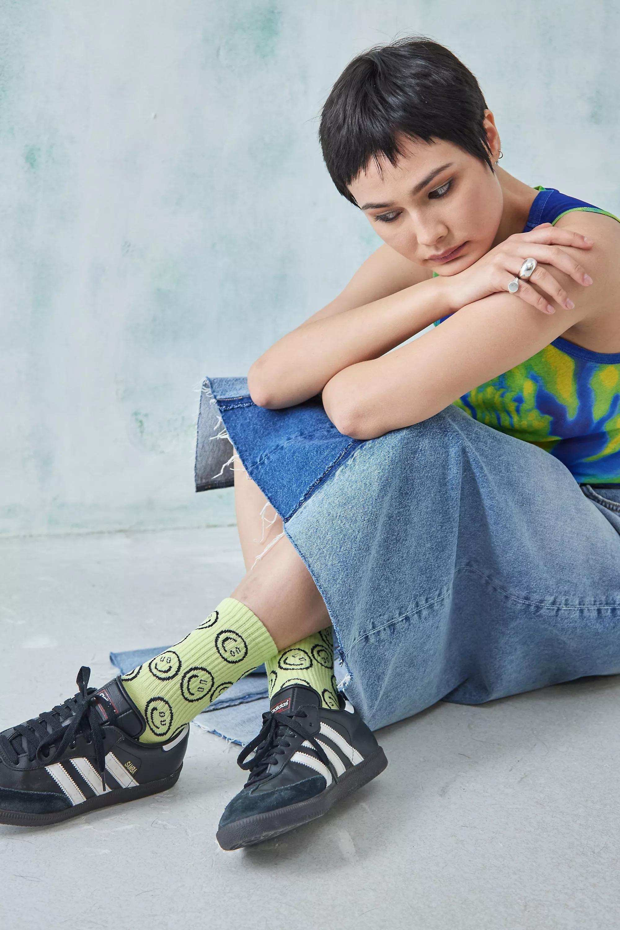 Green Out From Under Face Logo Socks, , large image number 0