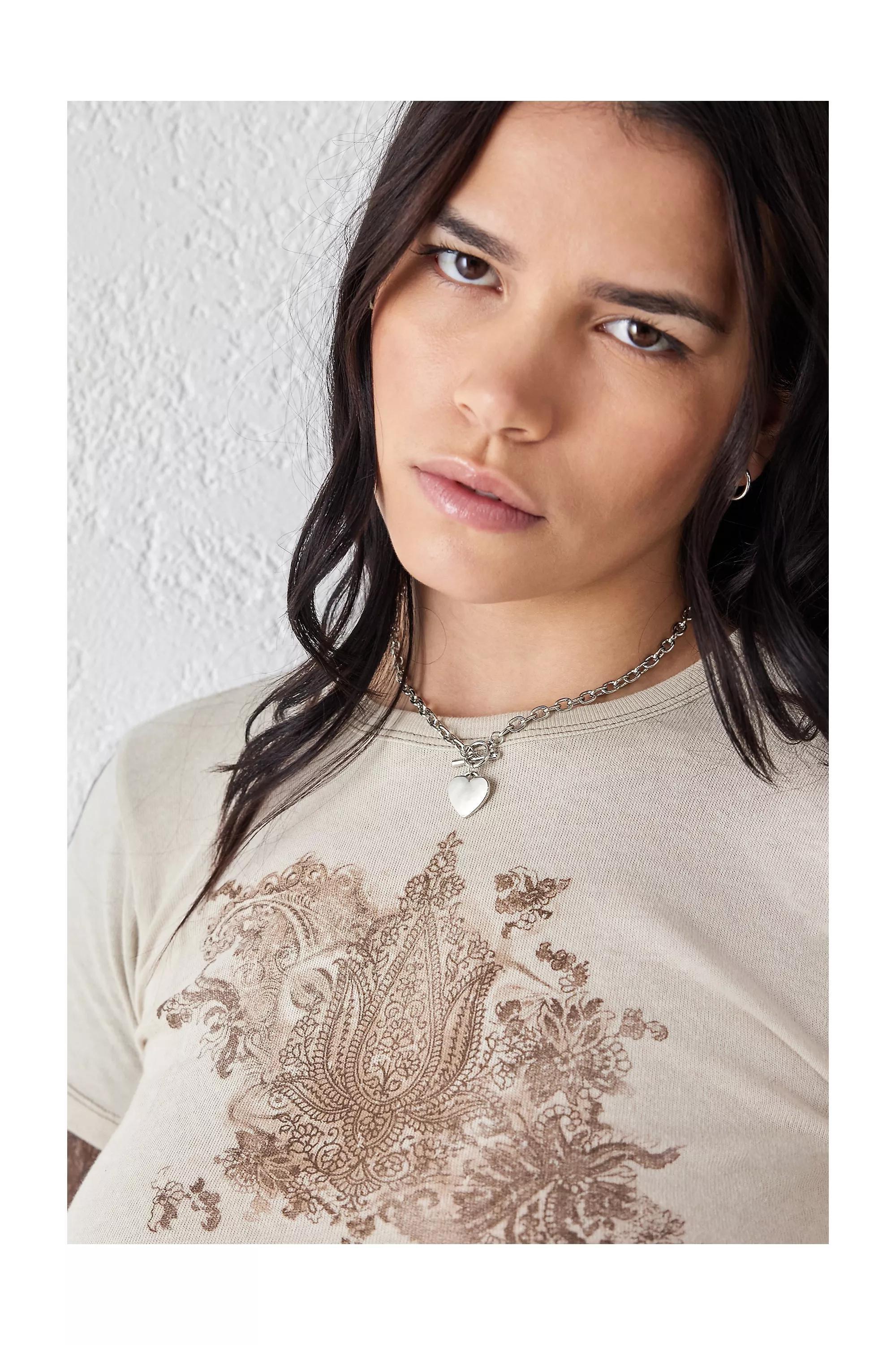 Silver Heart Chain T-Bar Necklace, , large image number 1