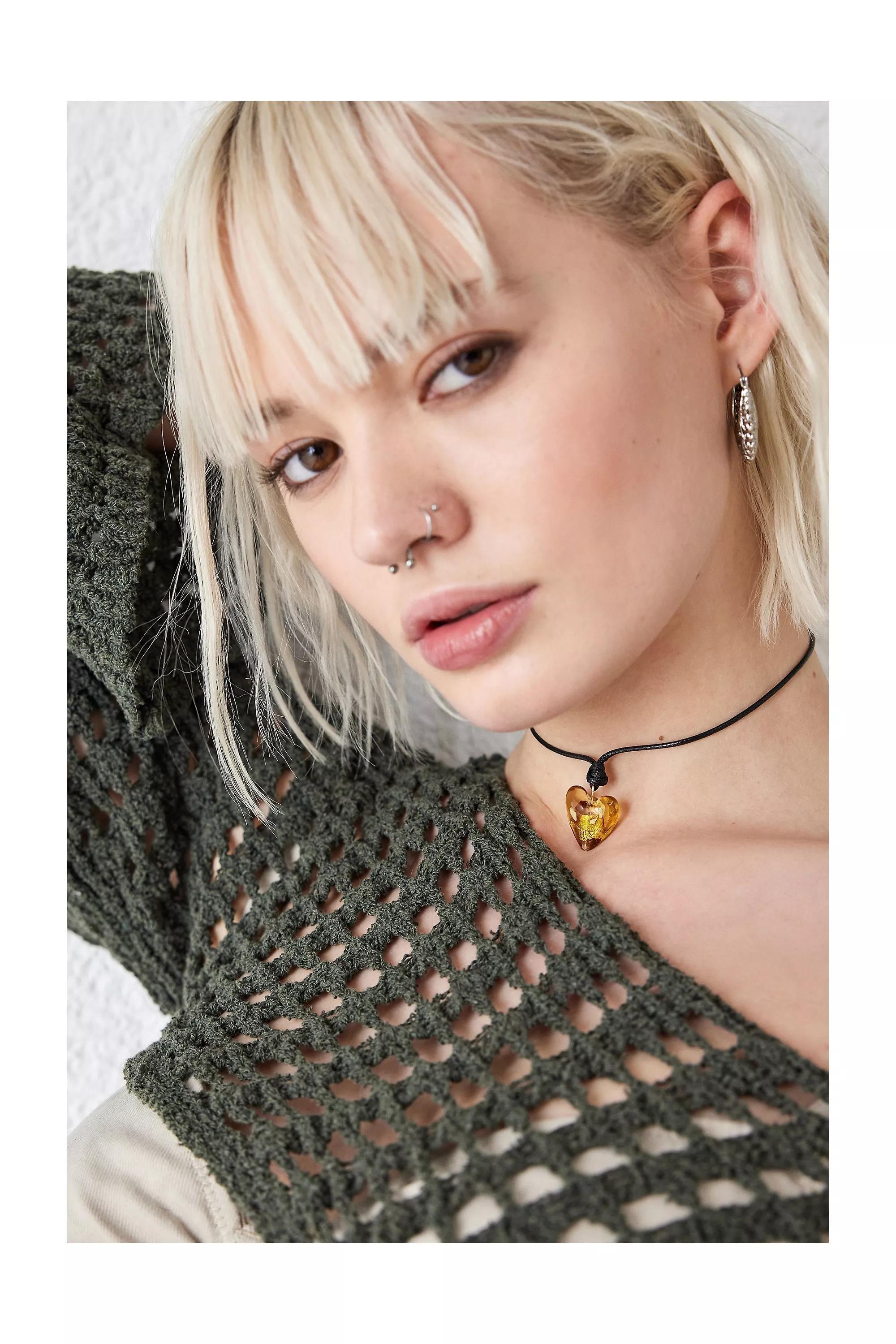 Orange Glass Heart Choker Necklace, , large image number 0