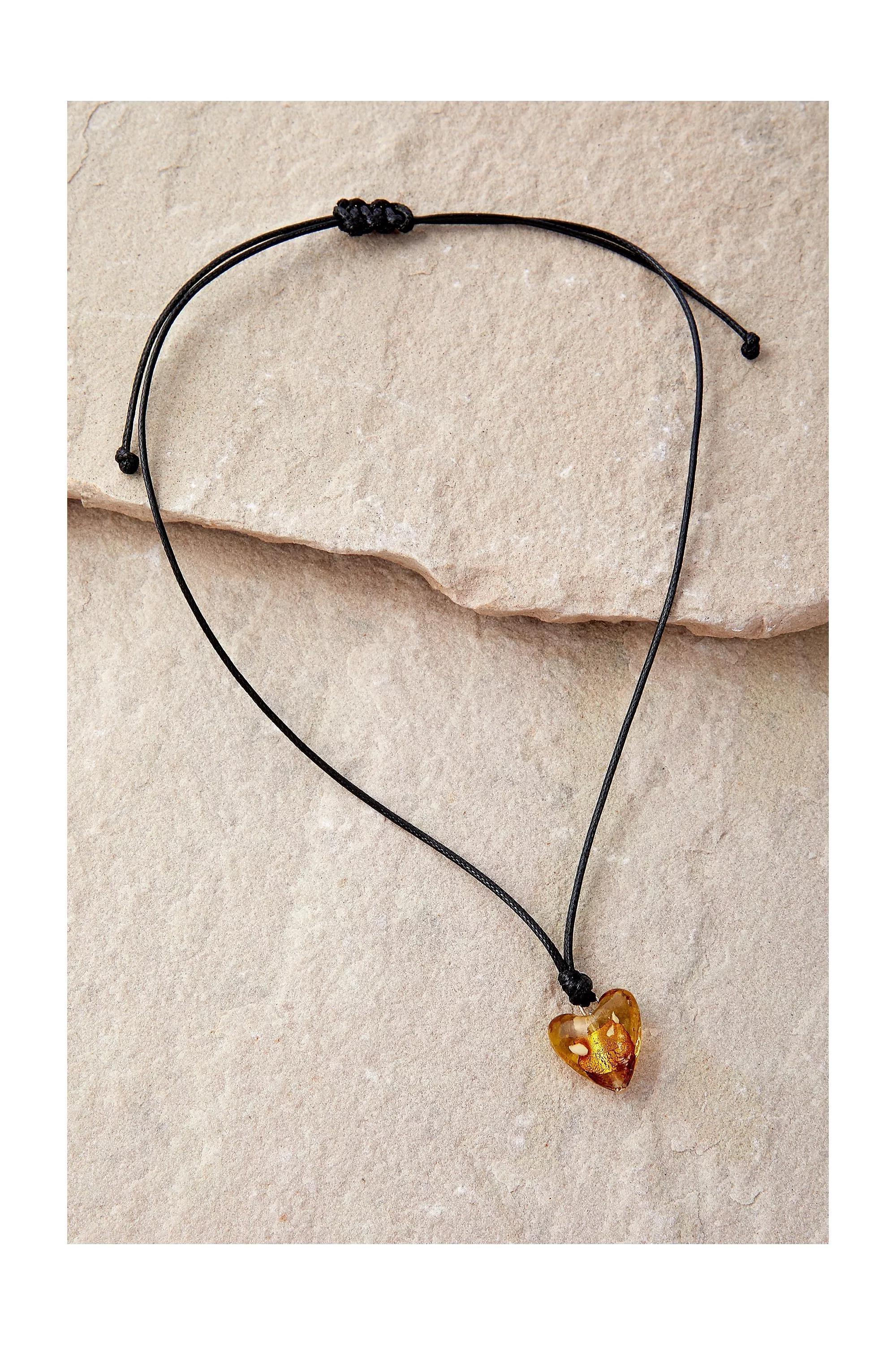 Orange Glass Heart Choker Necklace, , large image number 1
