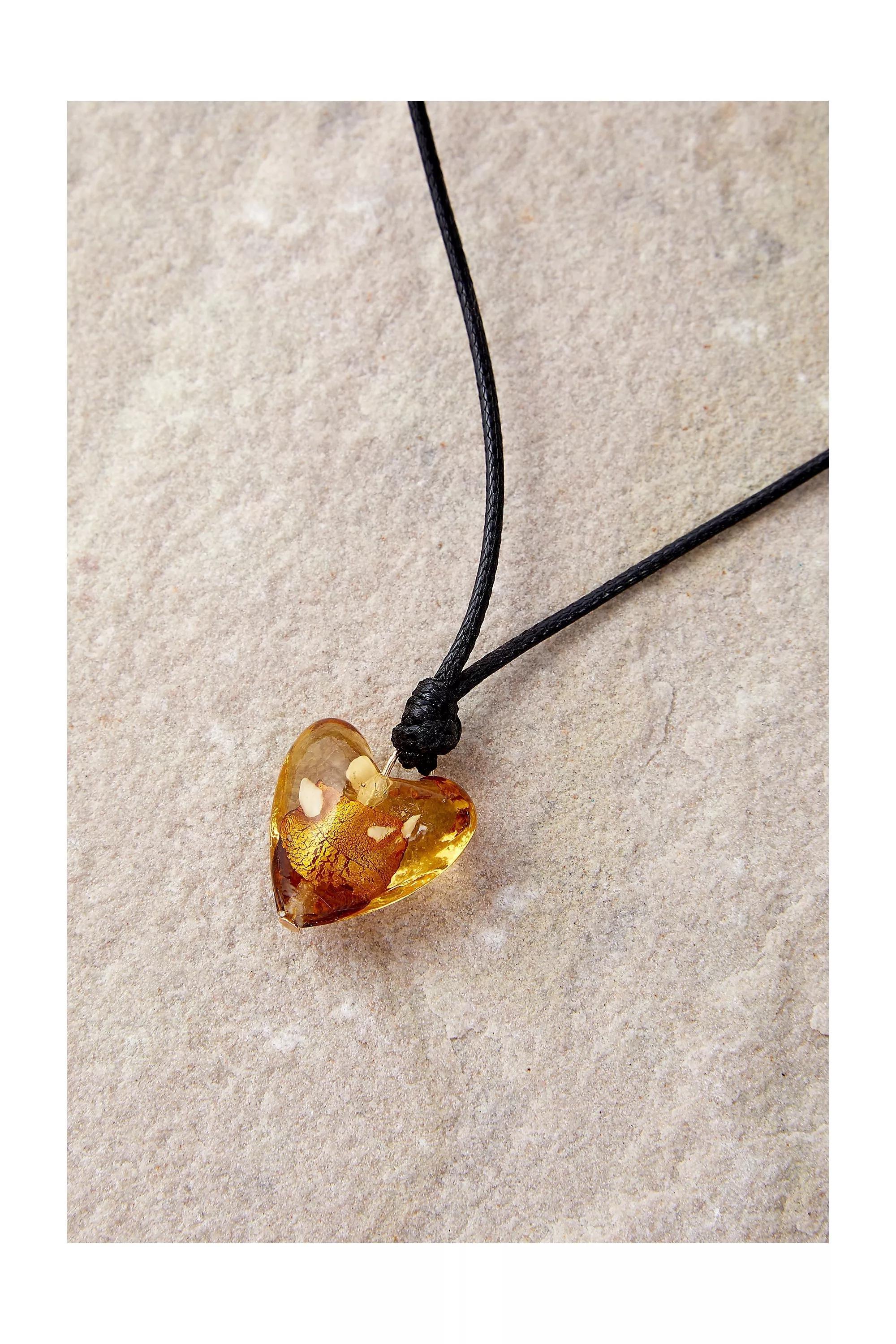 Orange Glass Heart Choker Necklace, , large image number 2
