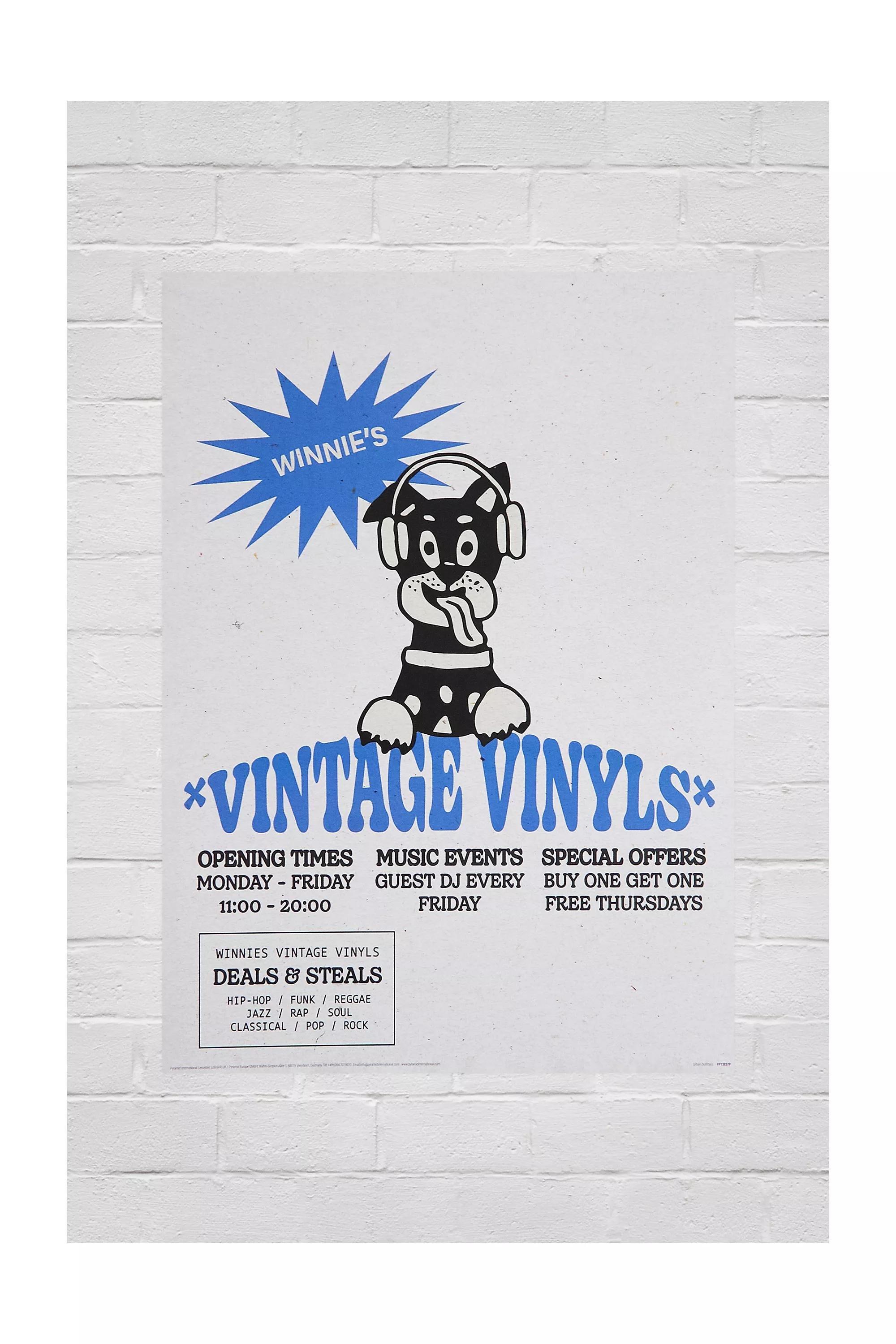 Blue Vintage Vinyls Wall Art Print, , large image number 0