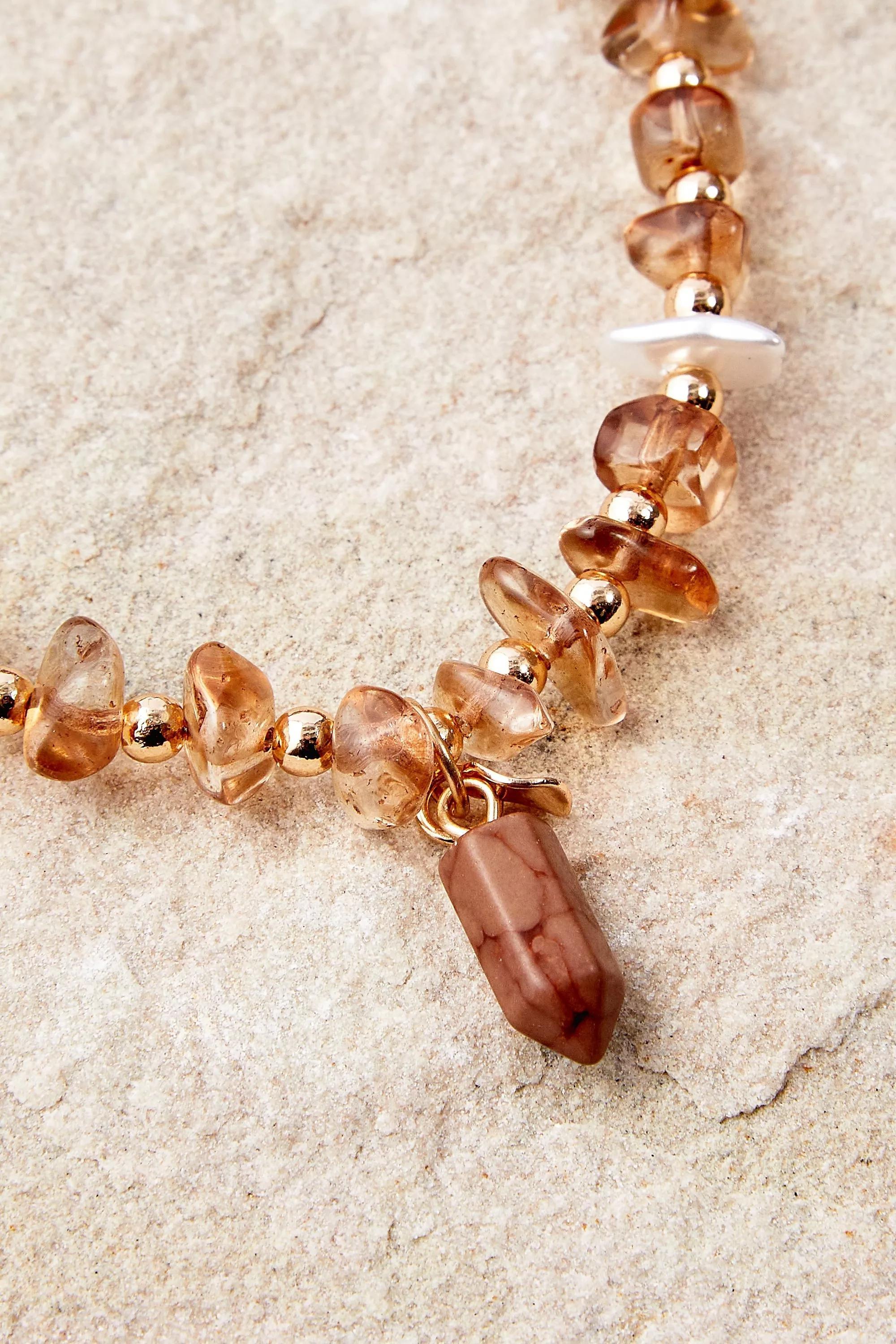 Brown Stone And Pearl Choker Necklace, , large image number 0