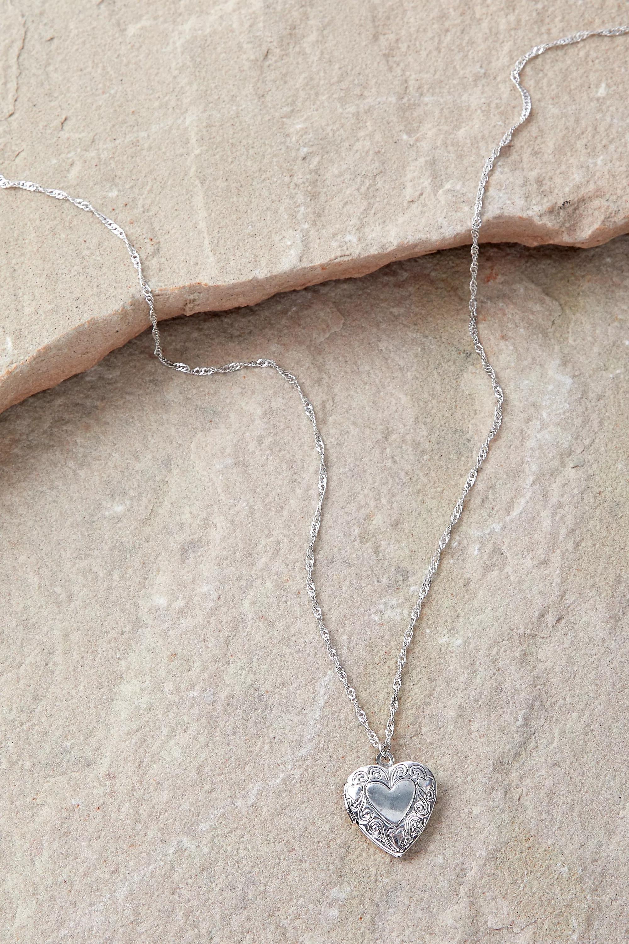 Silver Heart Locket Necklace, SLVR, large image number 3