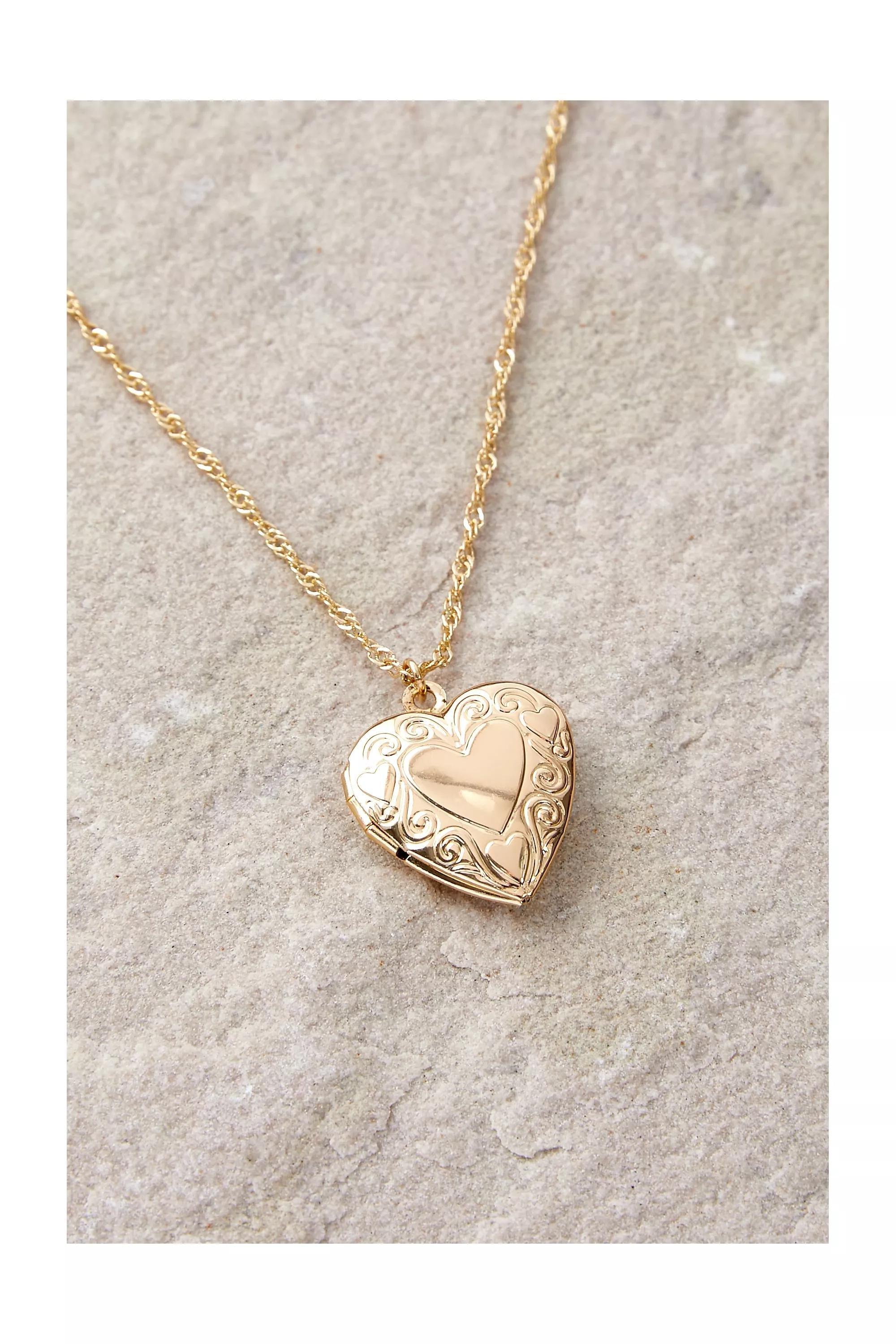 Gold Heart Locket Necklace, GOLD, large image number 0