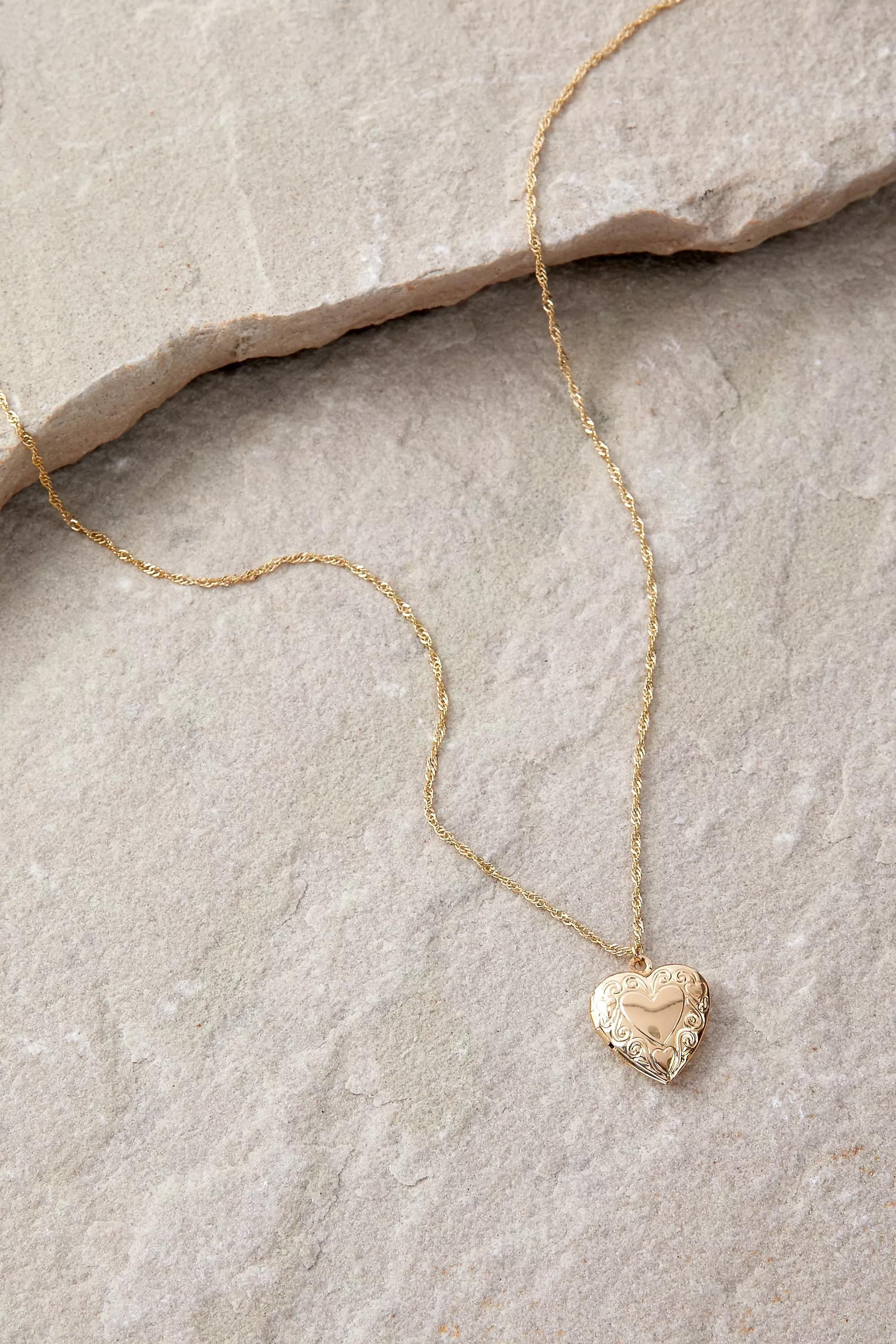 Gold Heart Locket Necklace, GOLD, large image number 2
