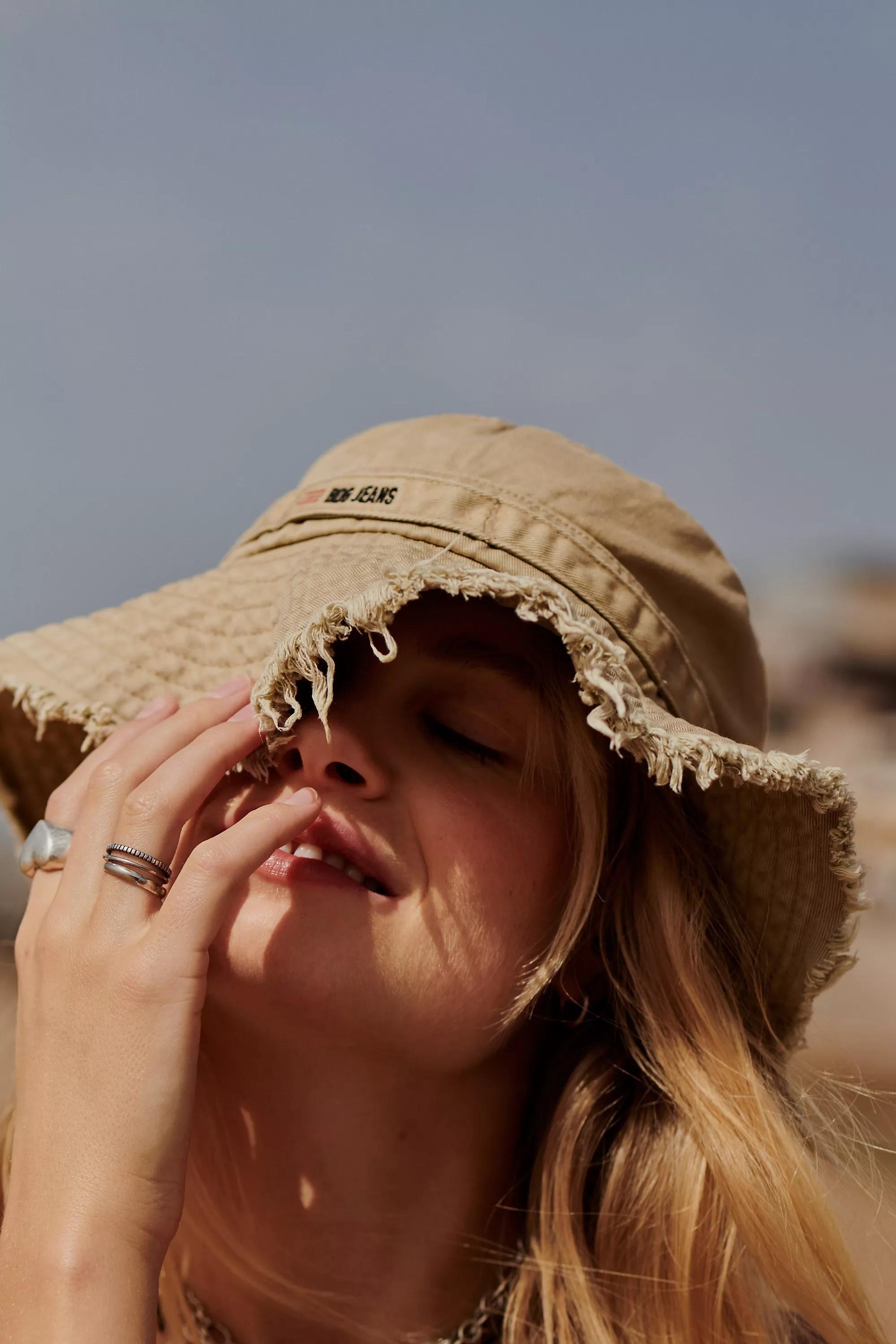 Beige Frayed Boonie Hat, , large image number 1