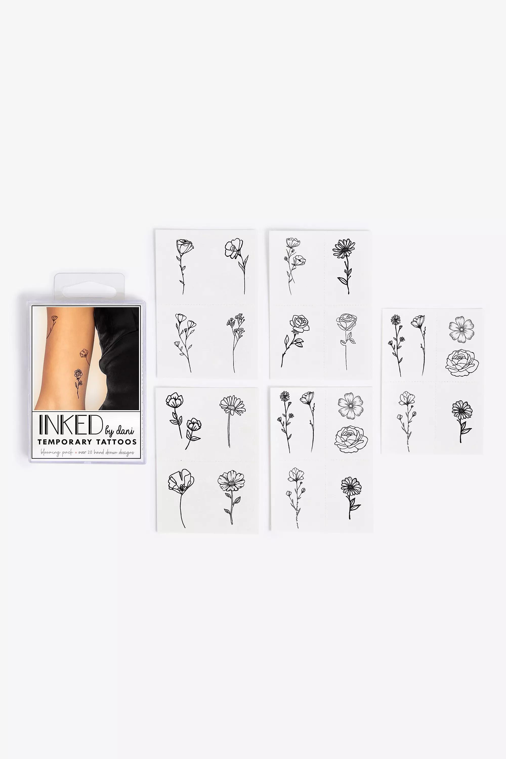 Black Inked Blooming Pack Temporary Tattoos, , large image number 0