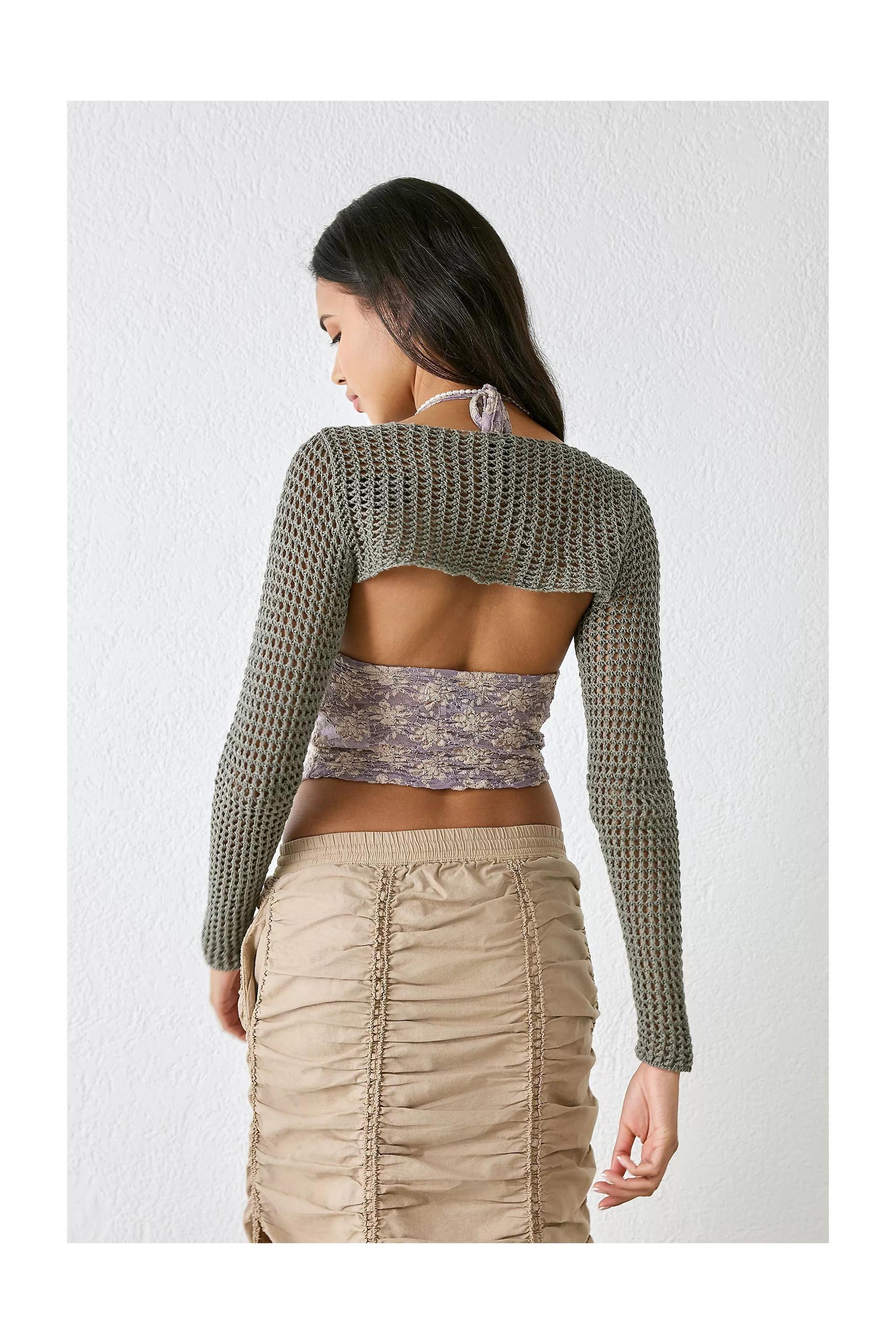 Green Uo Acid Wash Lattice Knitted Shrug, , large image number 2