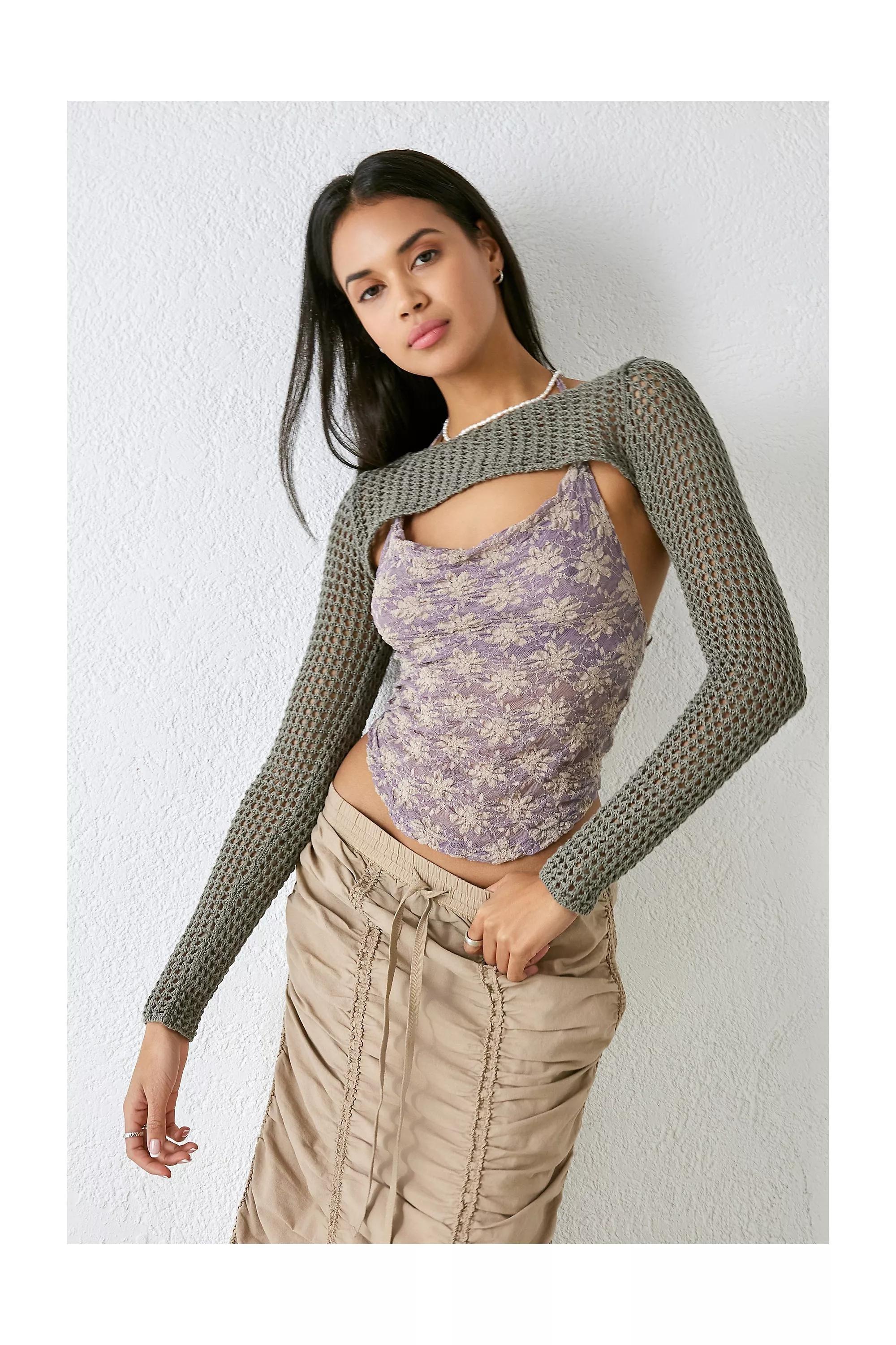Green Uo Acid Wash Lattice Knitted Shrug, , large image number 3