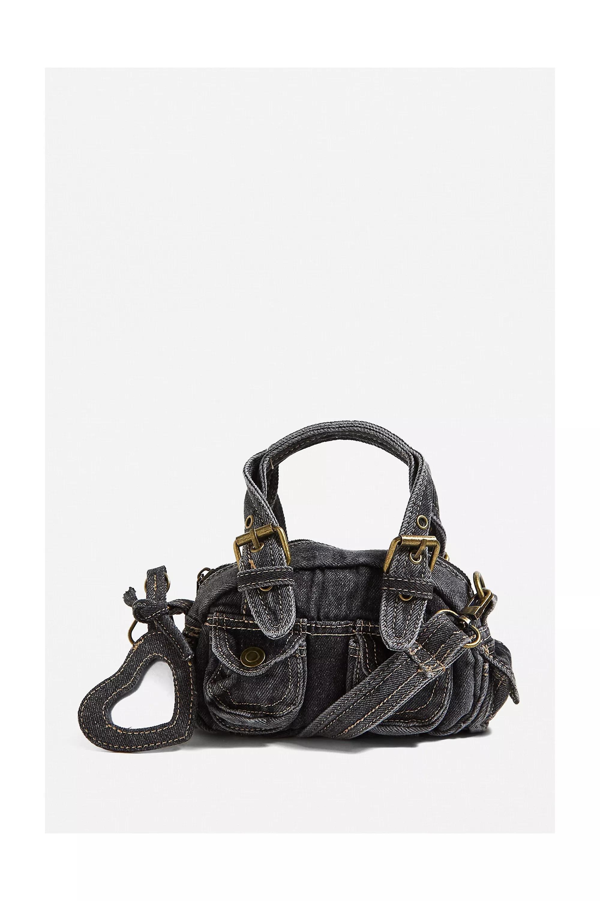 Black Denim Mini Crossbody Duffle Bag, , large image number 1