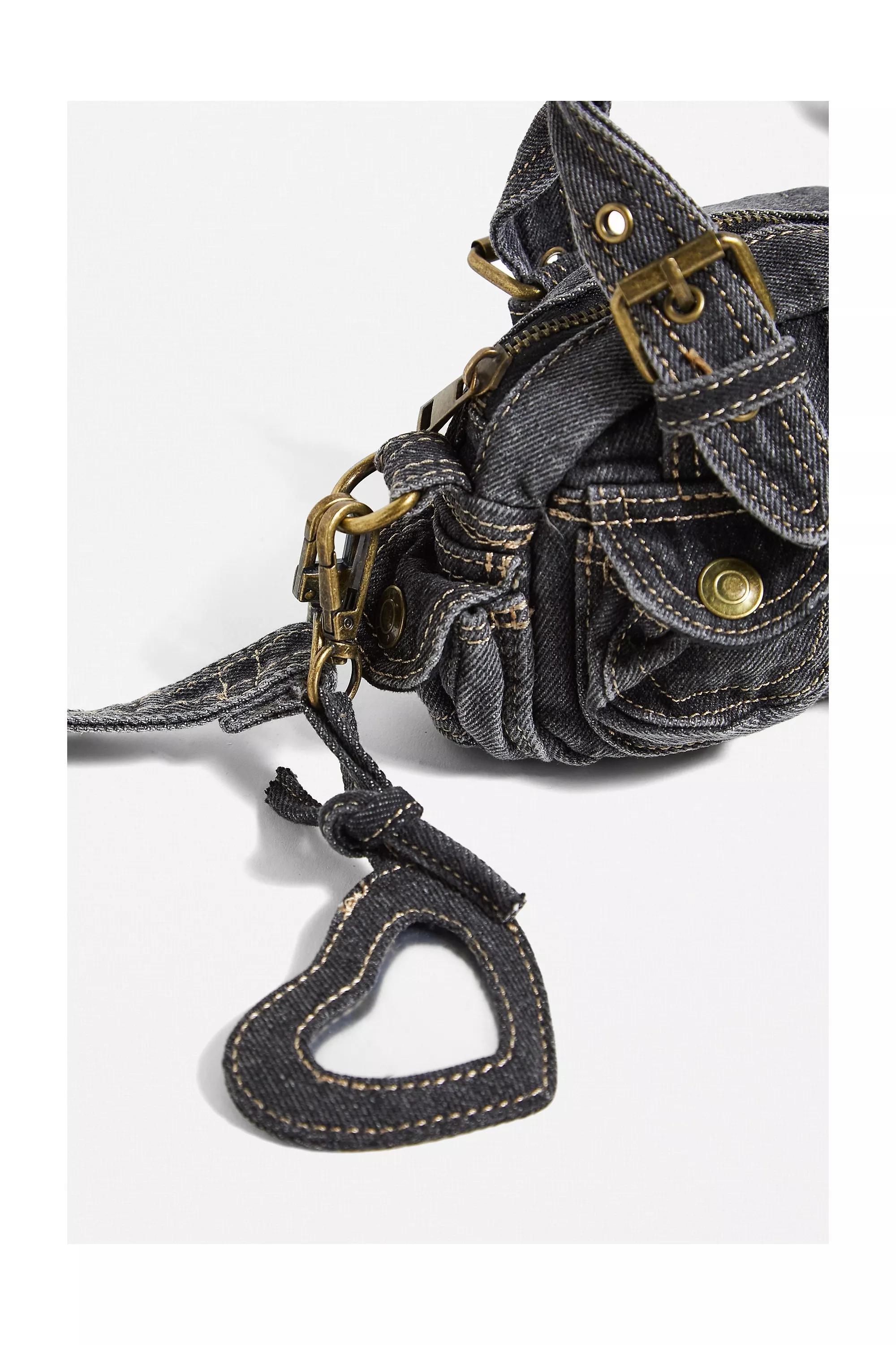 Black Denim Mini Crossbody Duffle Bag, , large image number 2