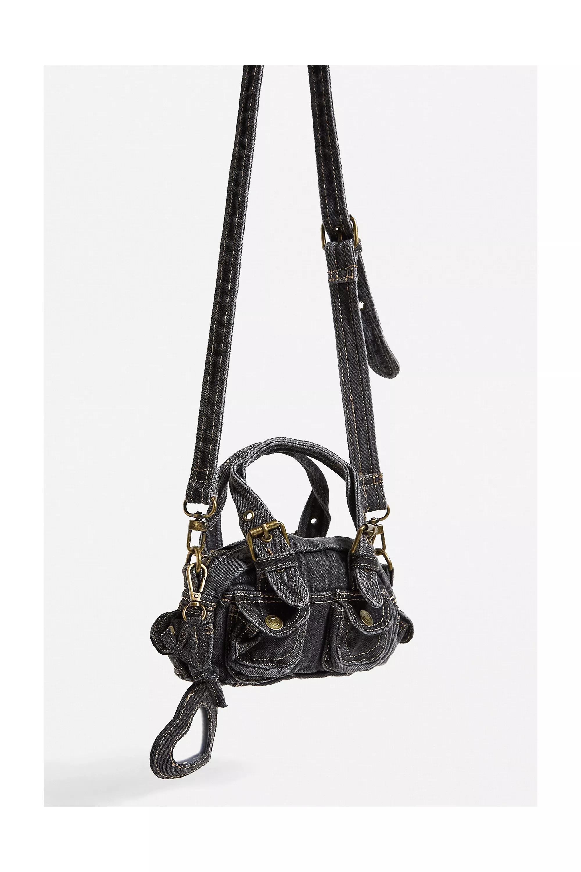 Black Denim Mini Crossbody Duffle Bag, , large image number 3