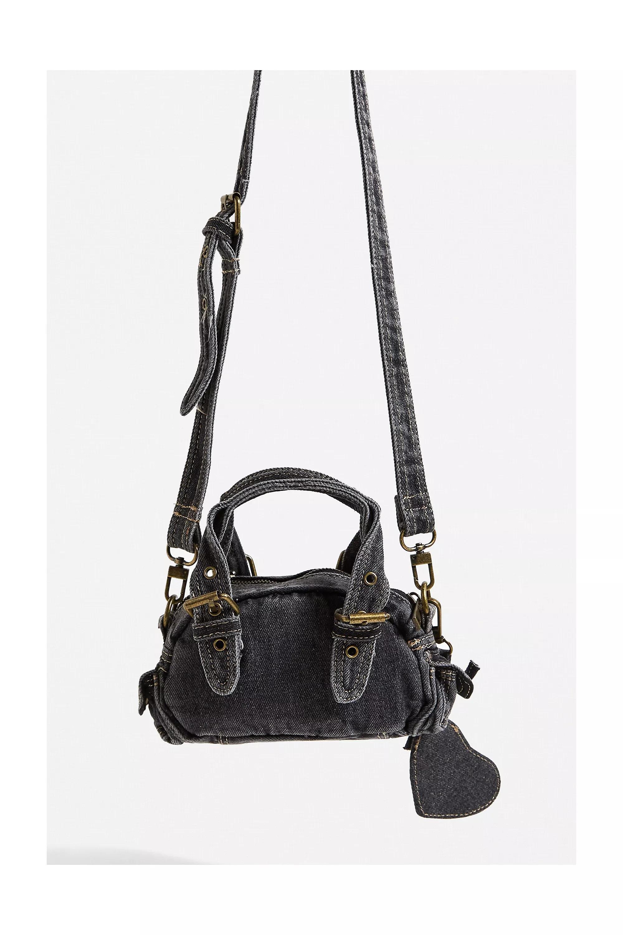 Black Denim Mini Crossbody Duffle Bag, , large image number 4
