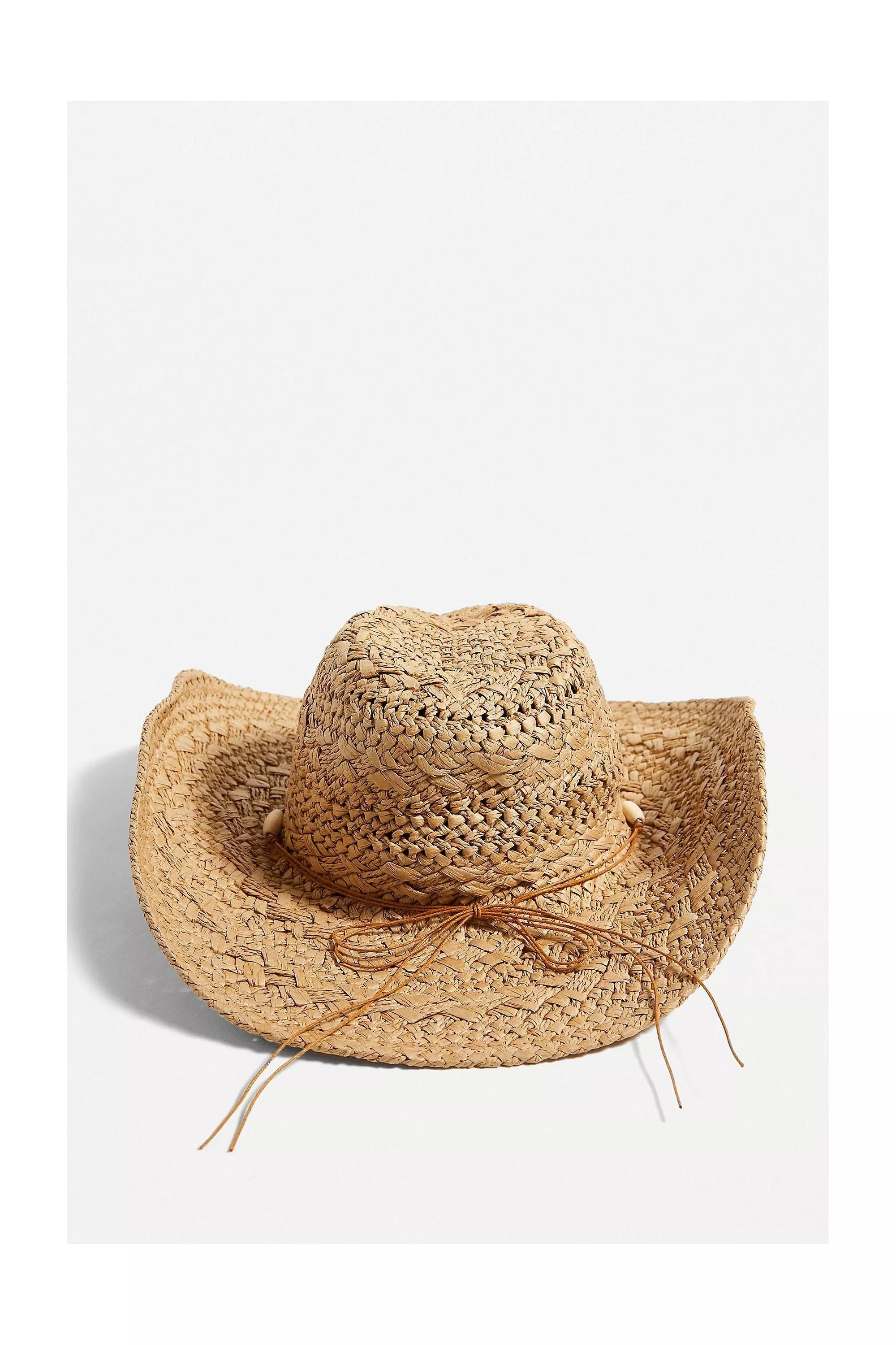 Beige Beaded Straw Cowboy Hat, , large image number 2