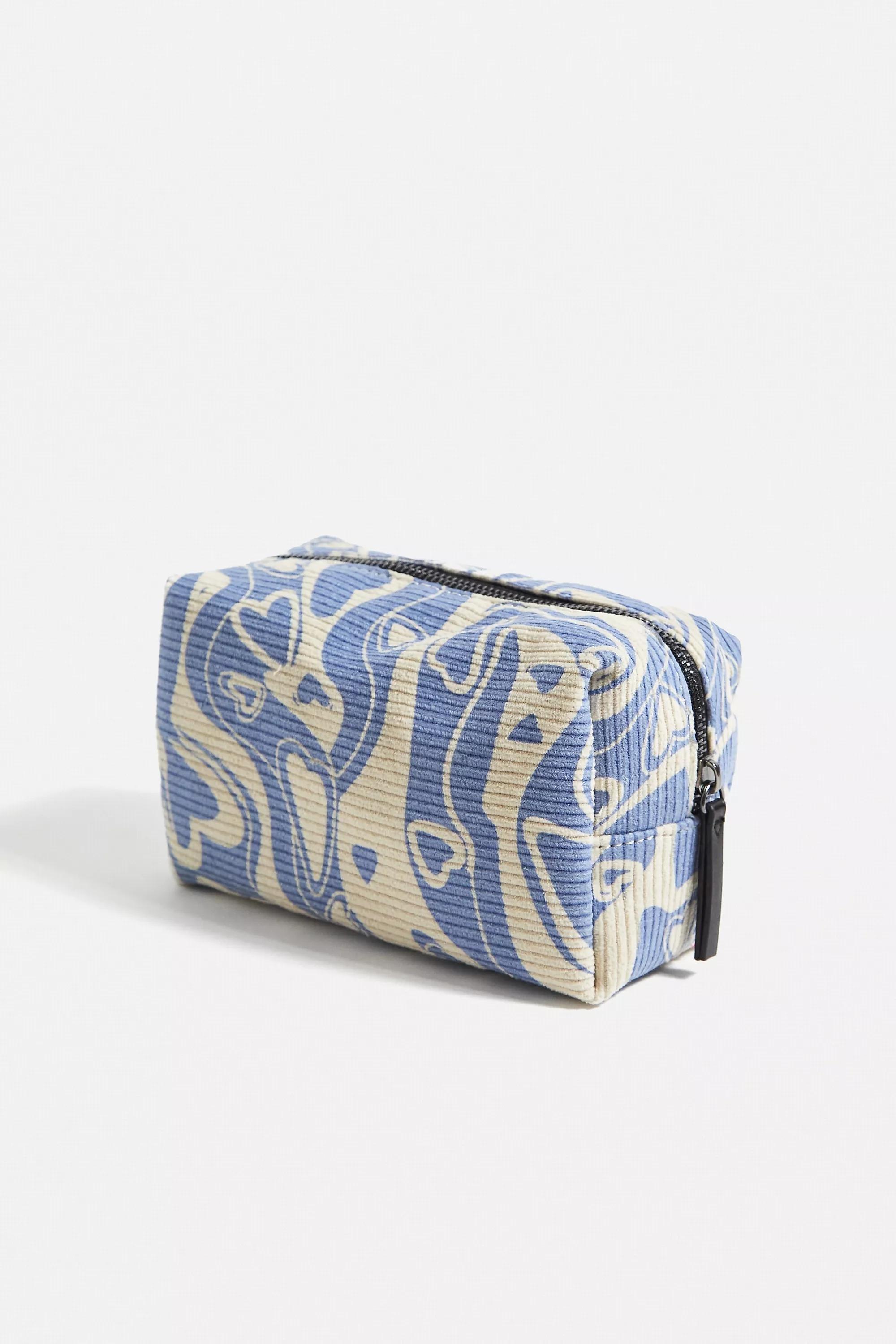 Urban Outfitters - Blue Heart Checkerboard Corduroy Makeup Bag