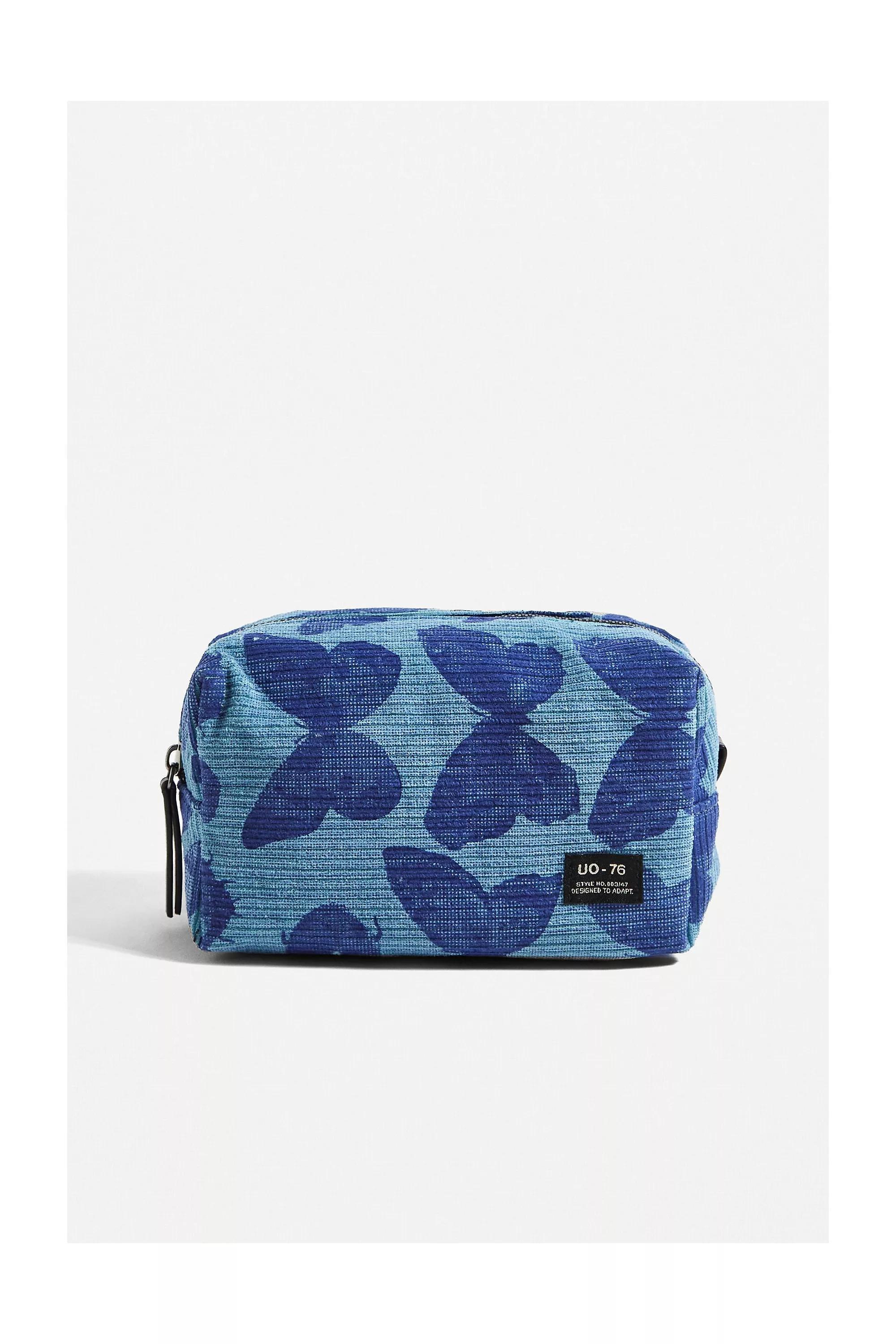 Blue Butterfly Corduroy Makeup Bag, , large image number 0