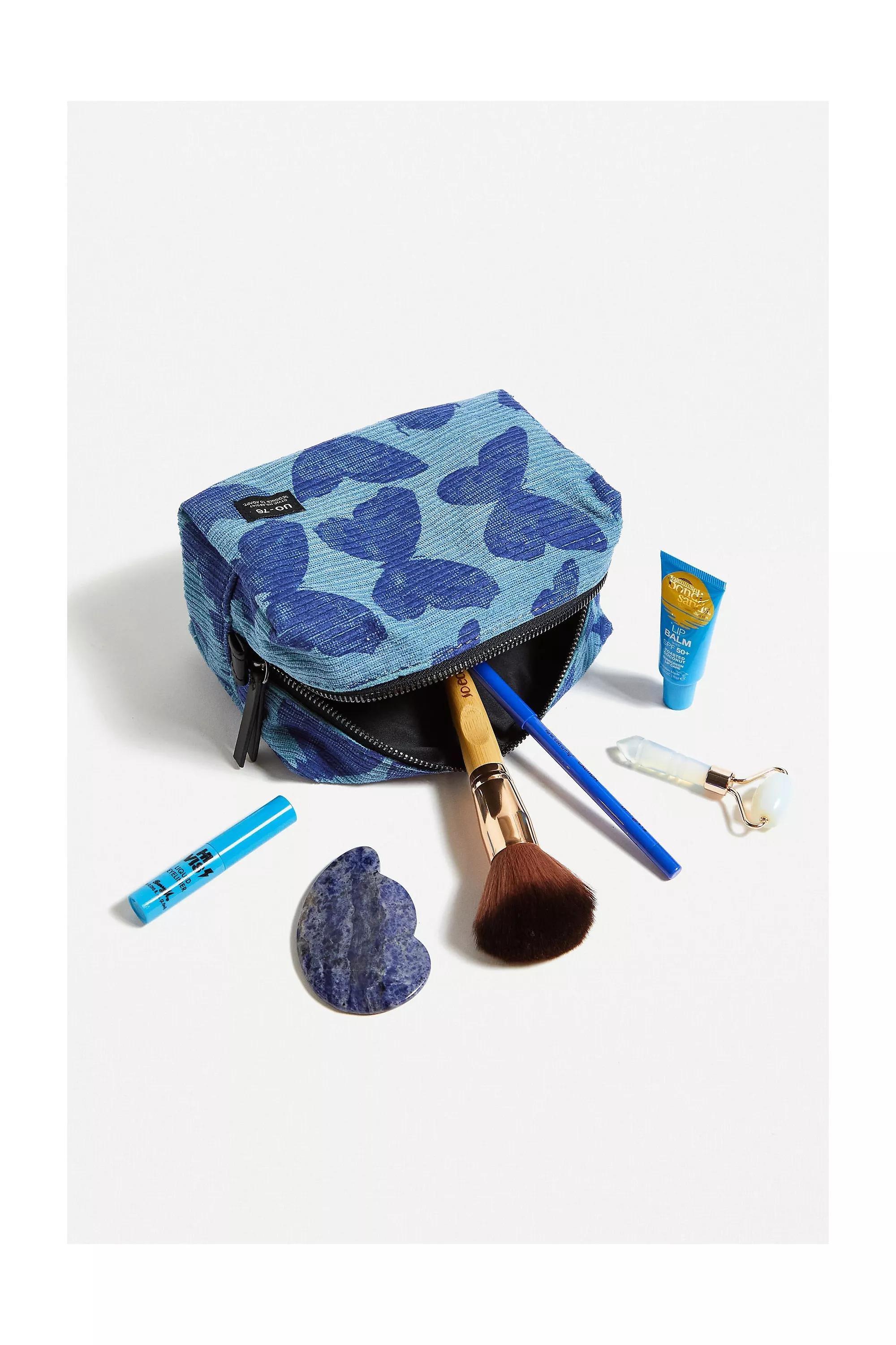 Blue Butterfly Corduroy Makeup Bag, , large image number 1