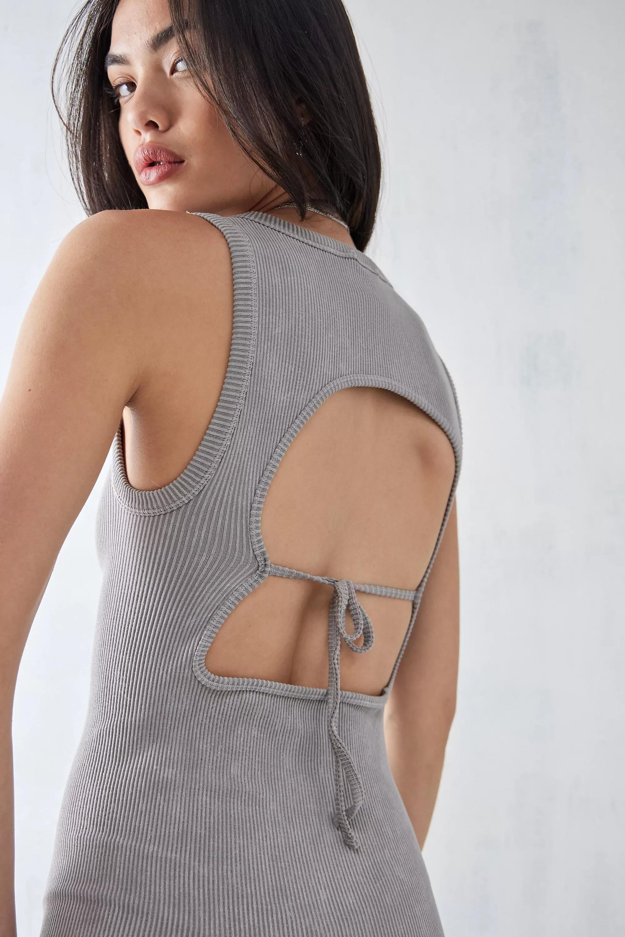 Urban Outfitters GREY UO Cut-Out Ribbed Mini Tank Dress