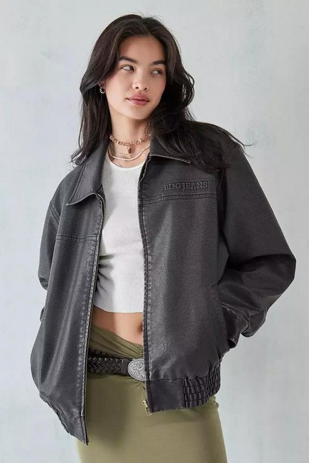 Urban Outfitters Black Bdg Billy Embossed Logo Faux Leather Bomber ...