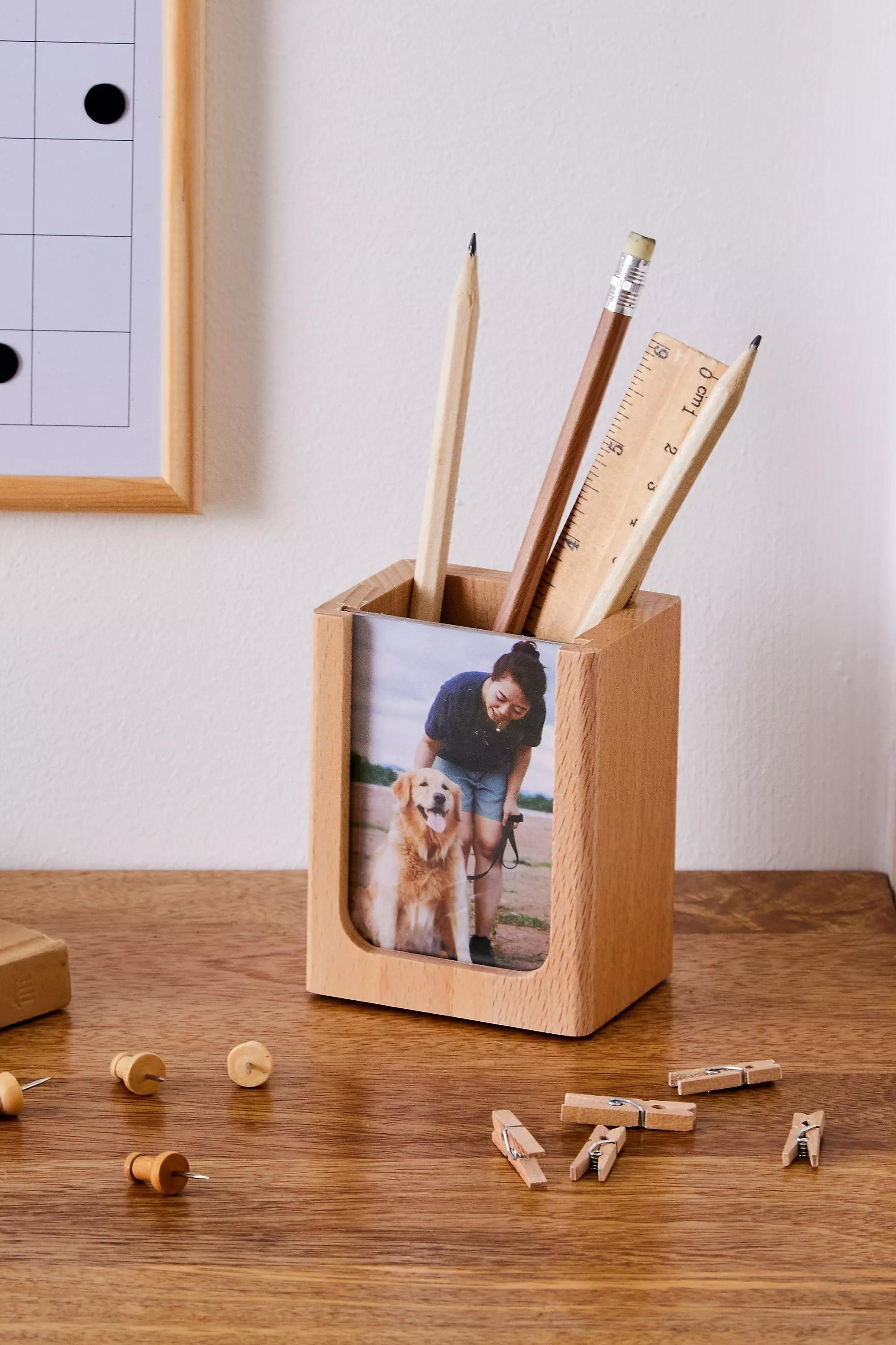 Brown Wooden Picture Frame Pen Pot, , large image number 0