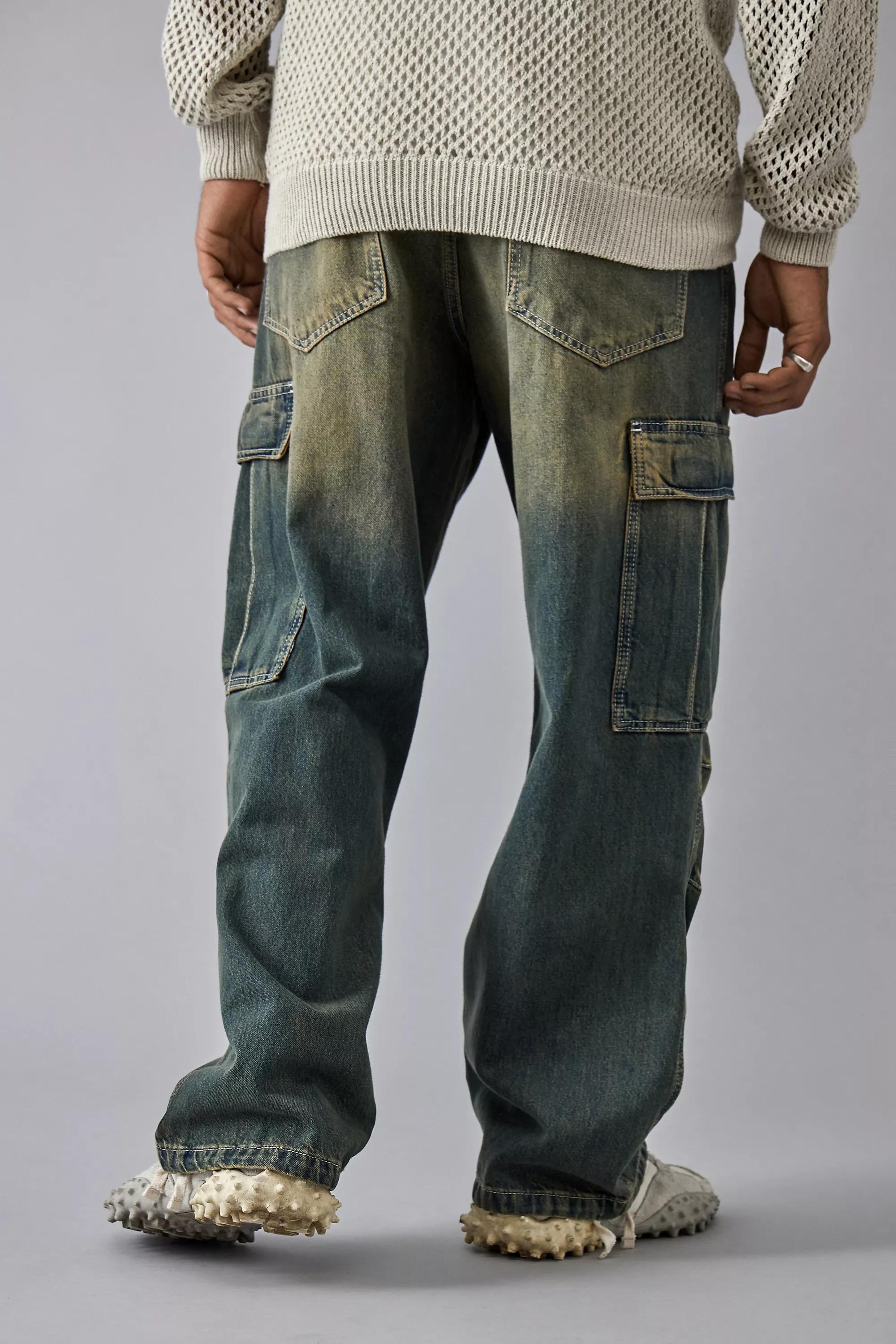 Blue Bdg Fixed Waist Stone Wash Denim Cargo Jeans, , large image number 0