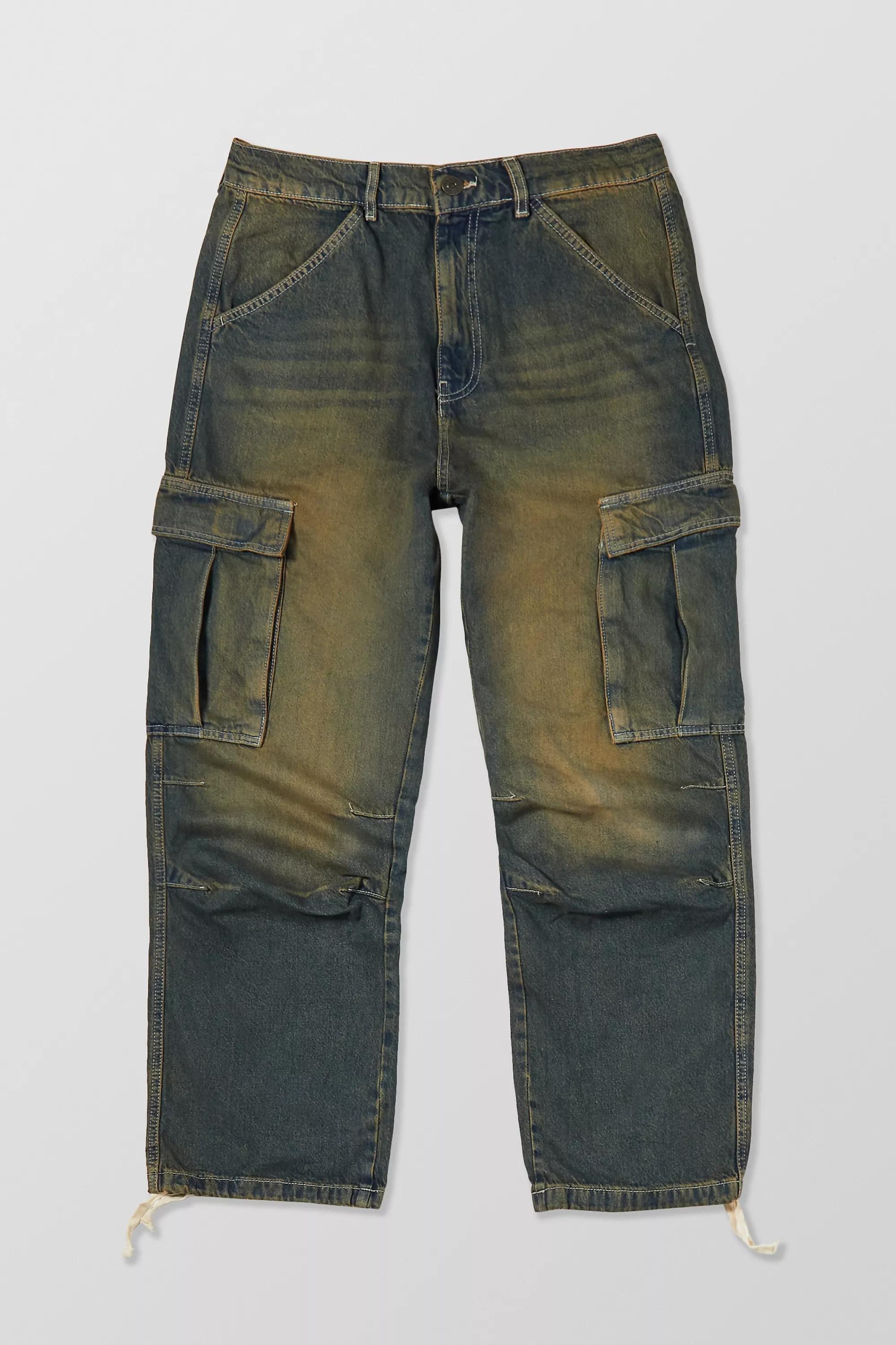 Blue Bdg Fixed Waist Stone Wash Denim Cargo Jeans, , large image number 4