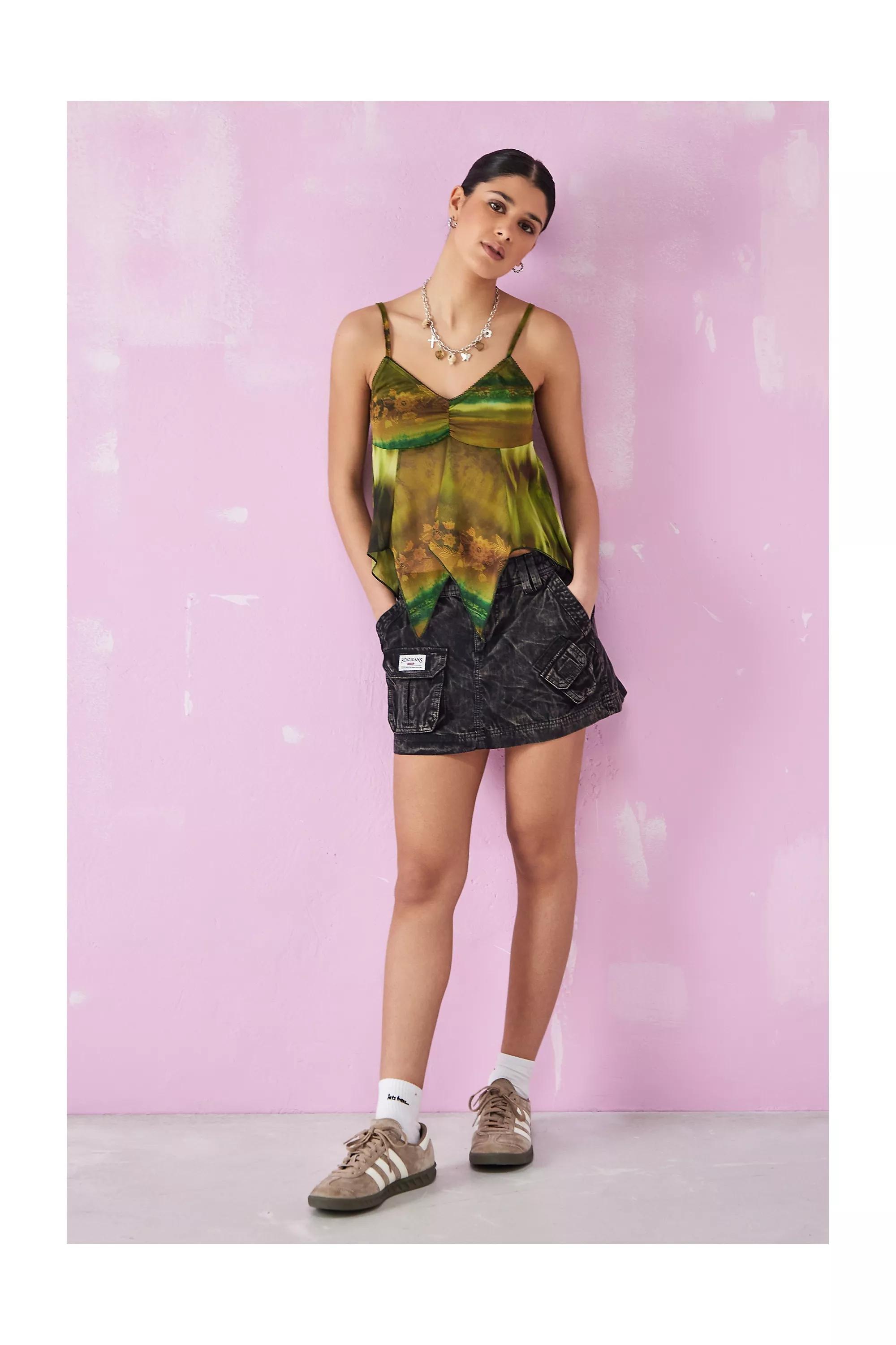 Black Denim Cargo Mini Skirt