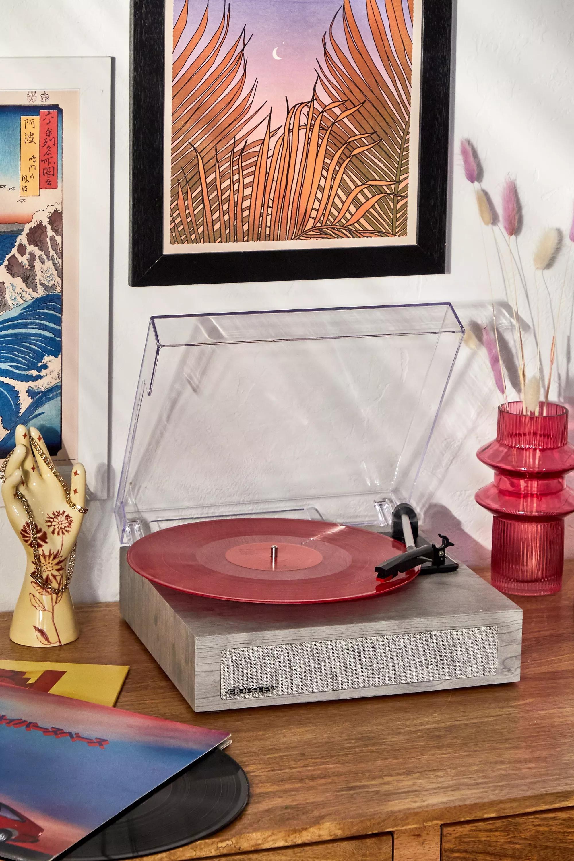 Grey Wood scout Record Player With Bluetooth, , large image number 0