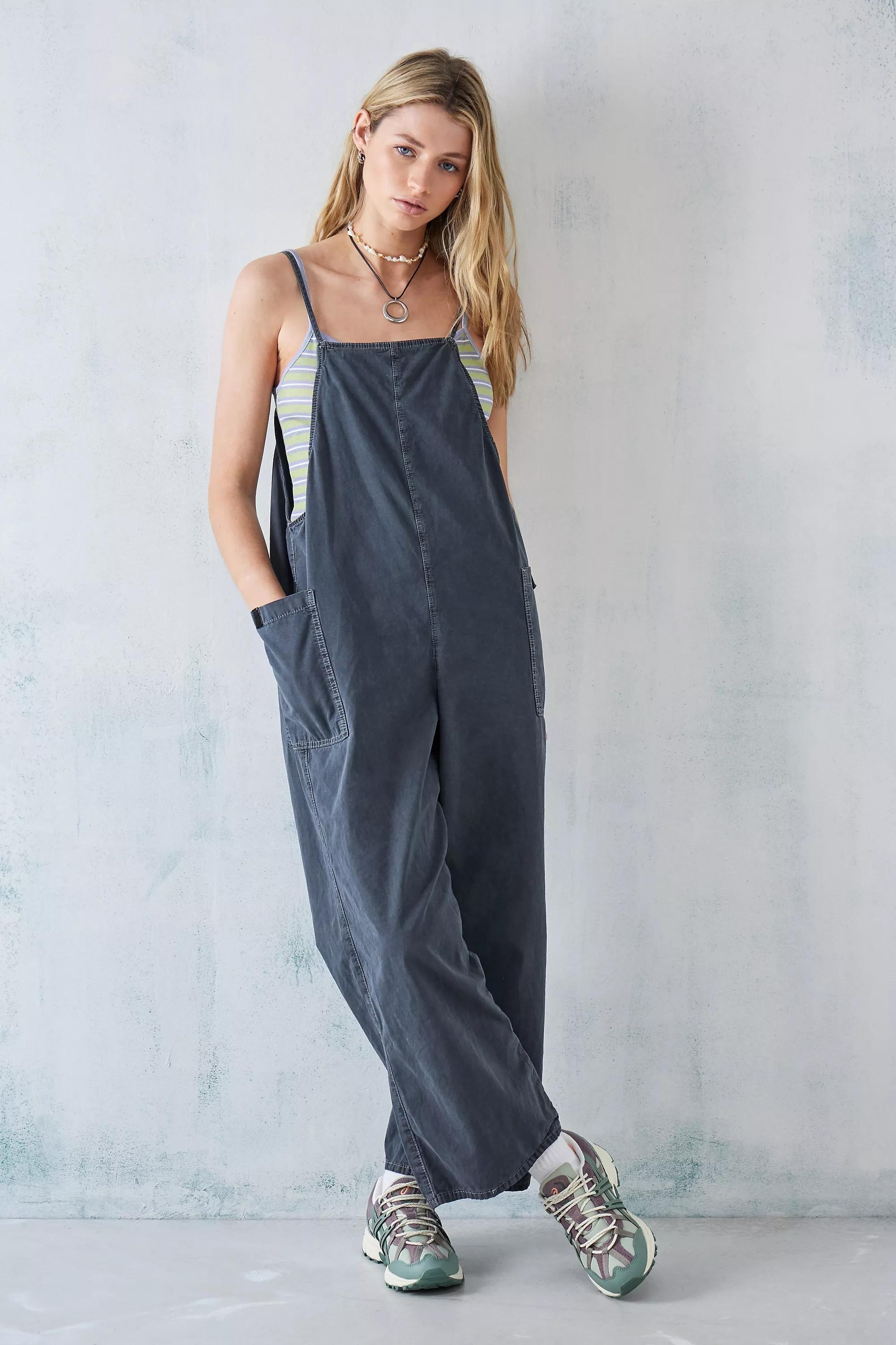 Washed Black Slouchy Wide Leg Dungaree Romper