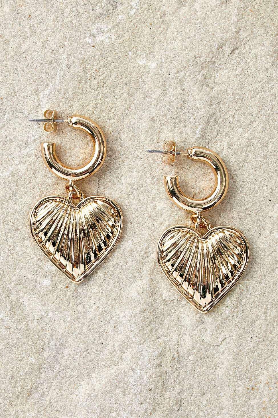 Gold Plated Heart Drop Earrings, , large image number 0