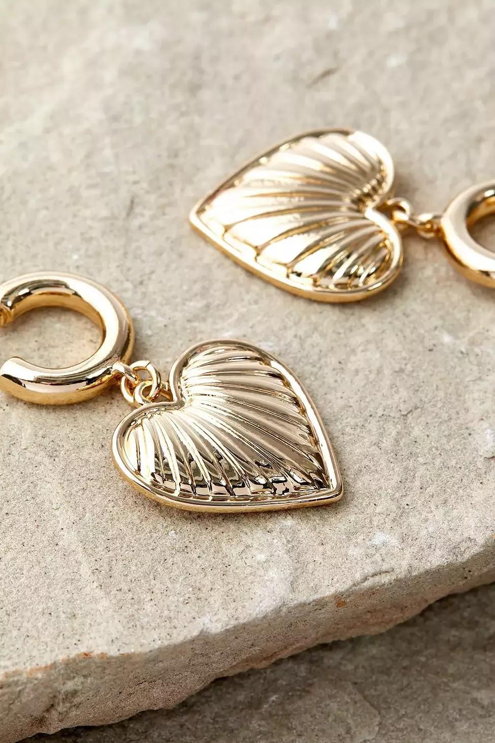 Gold Plated Heart Drop Earrings, , large image number 1