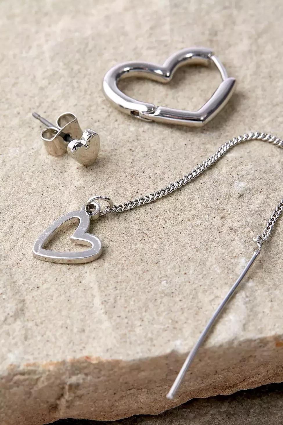 SLVR Silence + Noise Heart Earrings 3-Pack, , large image number 1