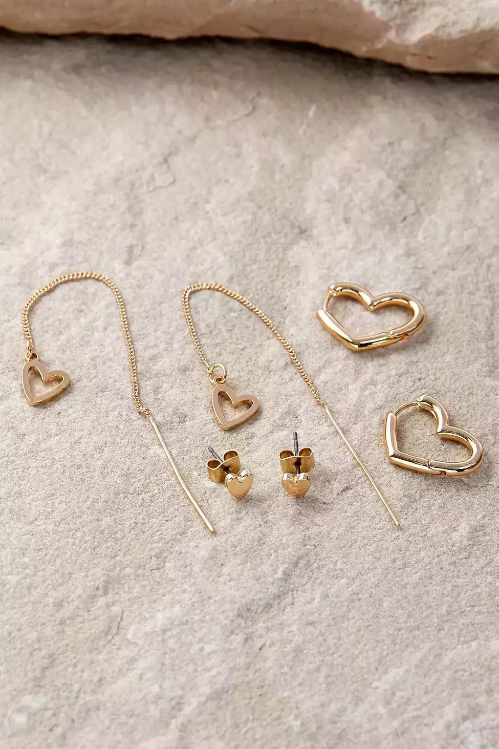 Gold Heart Earrings 3-Pack, , large image number 0