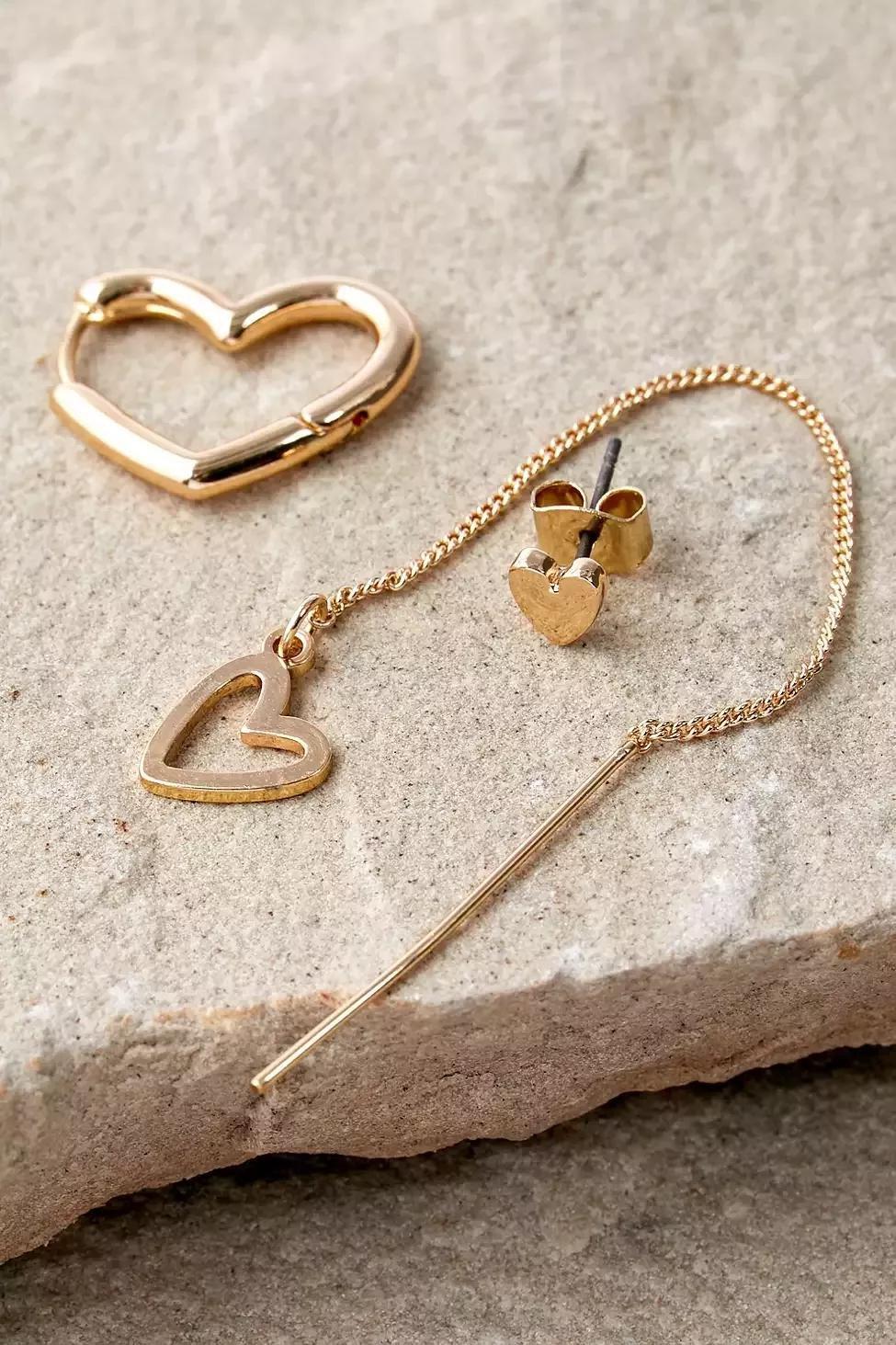 Gold Heart Earrings 3-Pack, , large image number 1