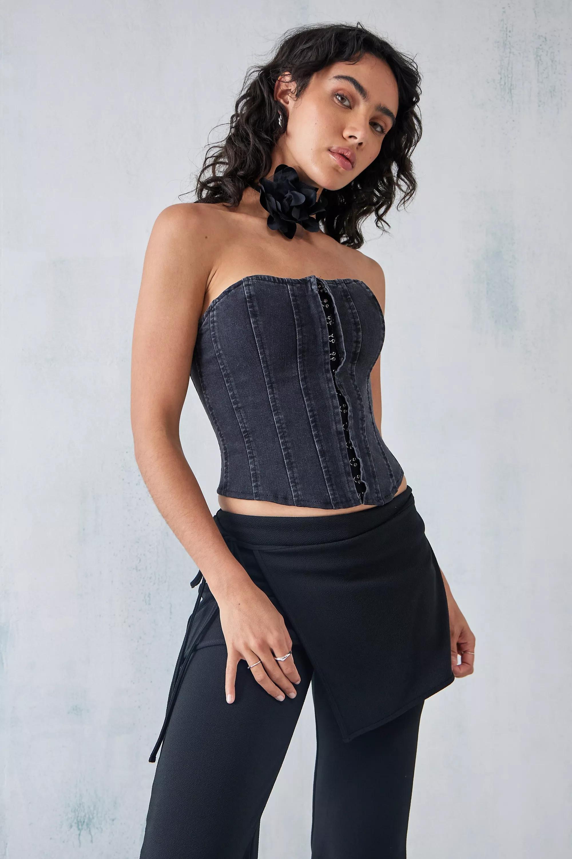 Urban Outfitters Black Denim Lace-Up Corset Top