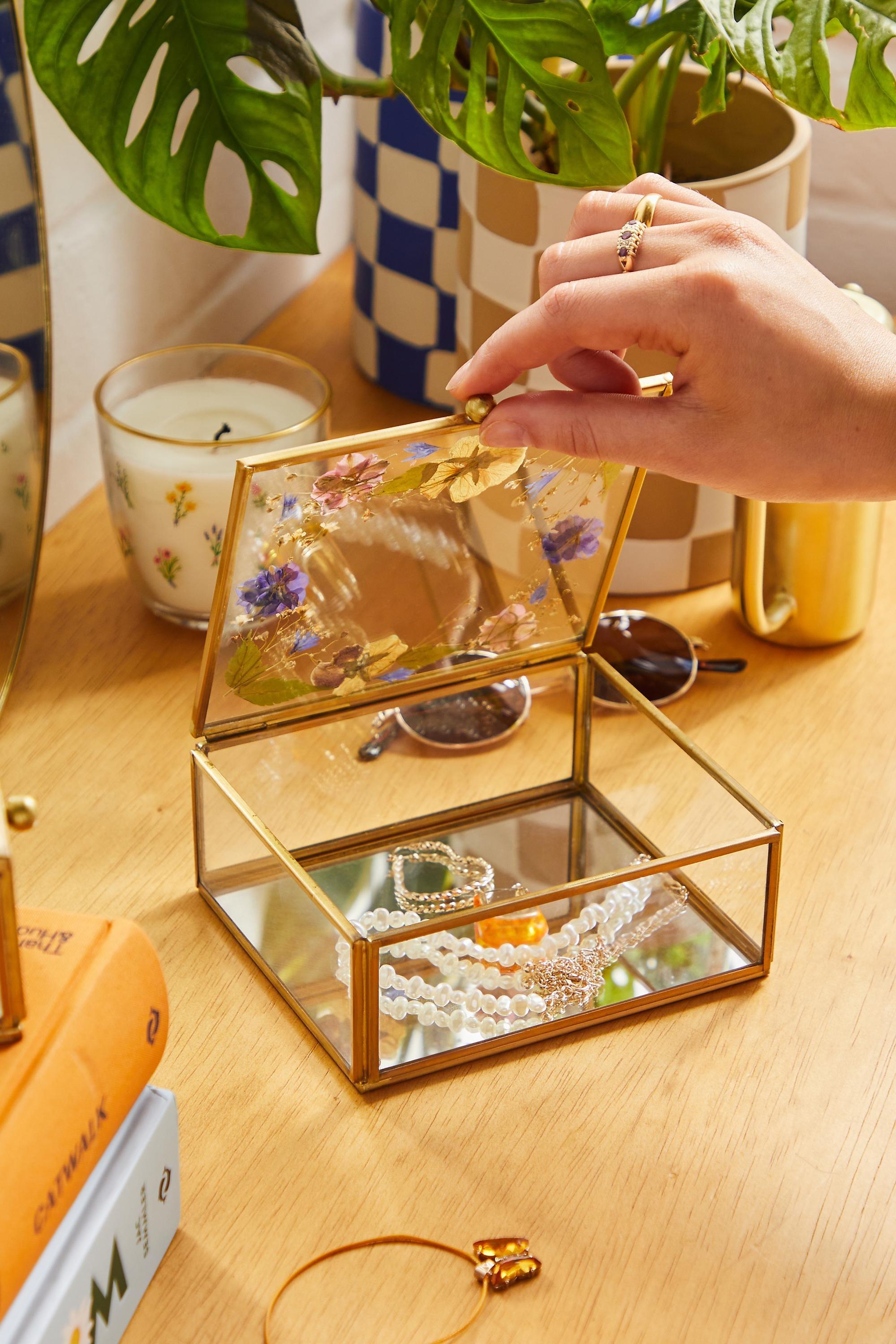 Urban Outfitters - Blue Large Pressed Flower Jewellery Box