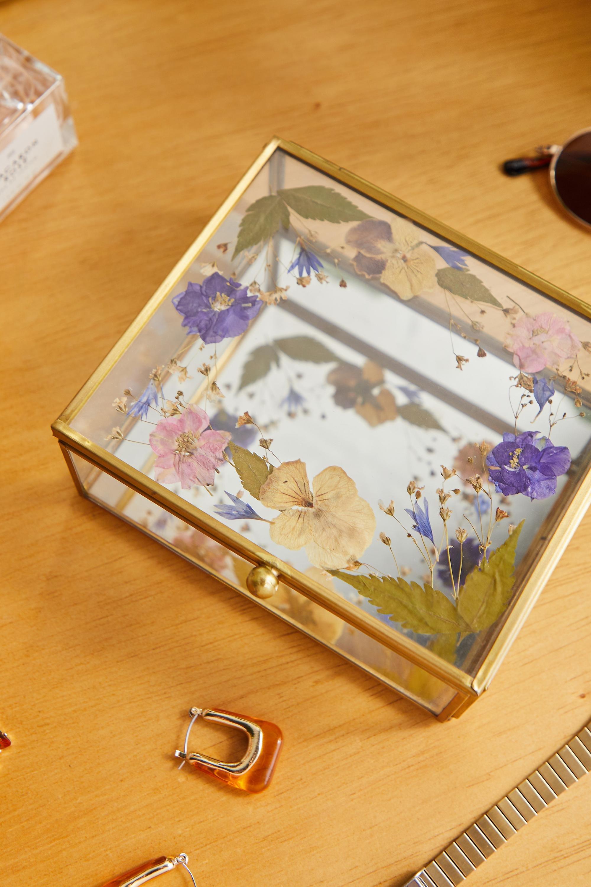 Blue Large Pressed Flower Jewellery Box, BLUE, large image number 1